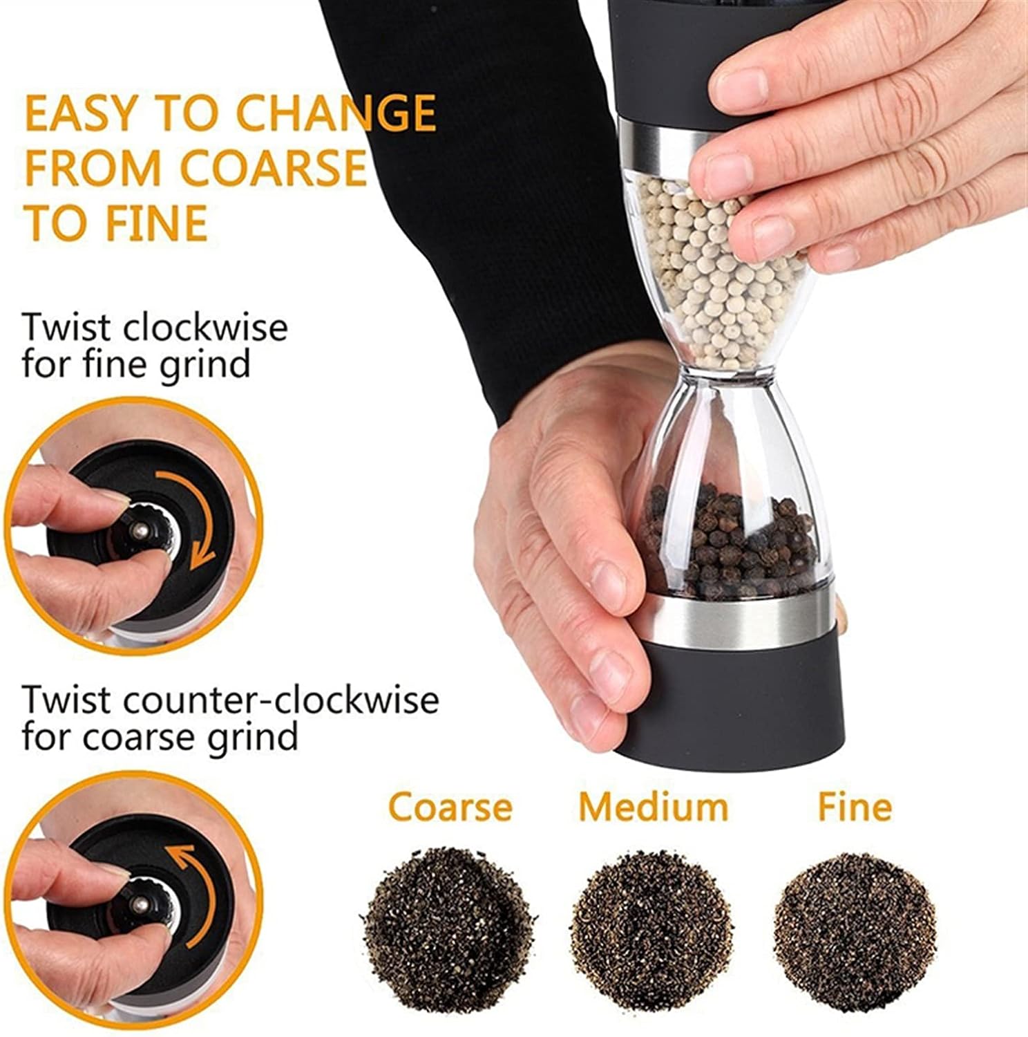 LEIXIUSM Salt and Pepper Mill Shaker 2 in 1 Hourglass Shape