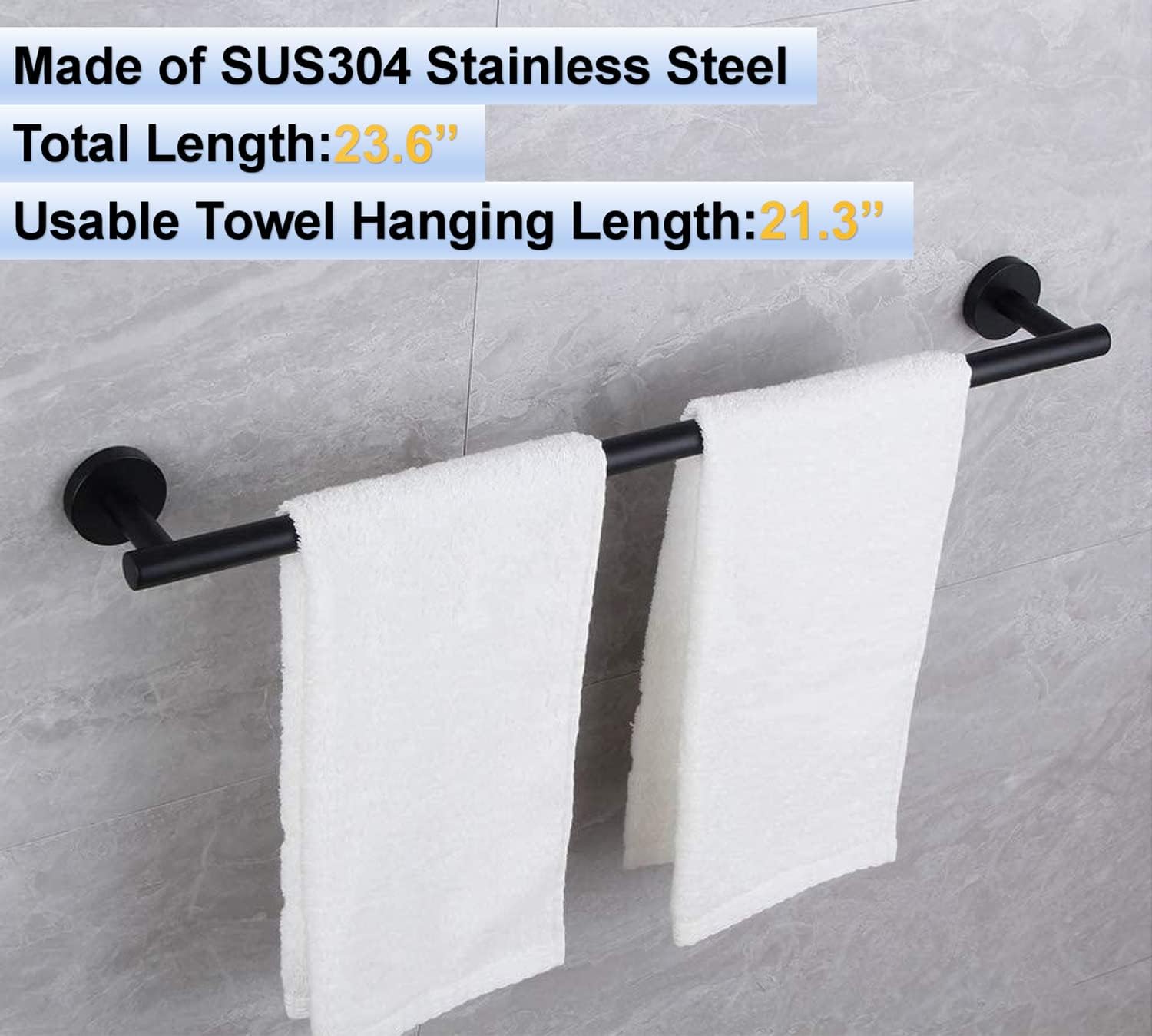 TAUN 24 Inch Matted Black Towel Bar 2 Pack