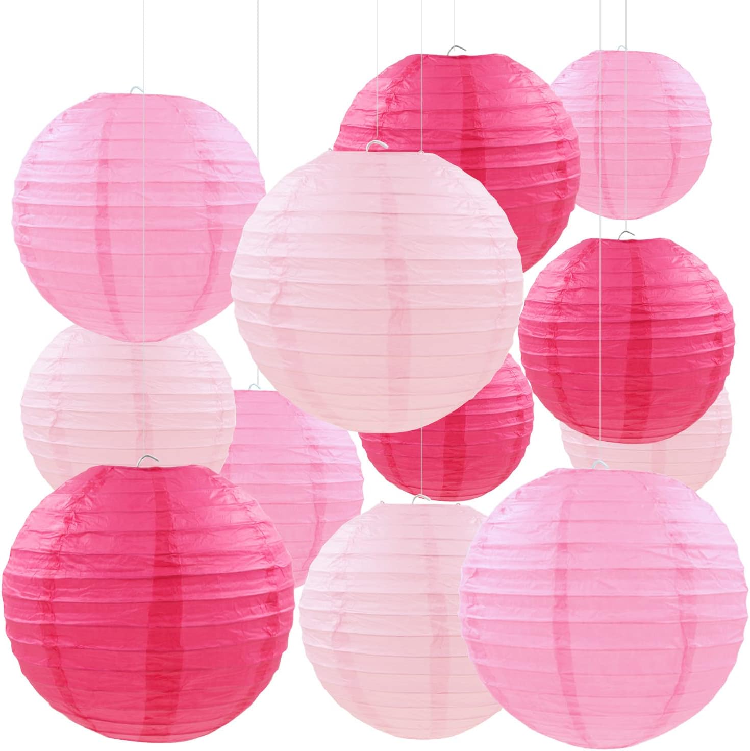 PheiLa 12 Pcs Pink Party Paper Lanterns Romantic Decorations