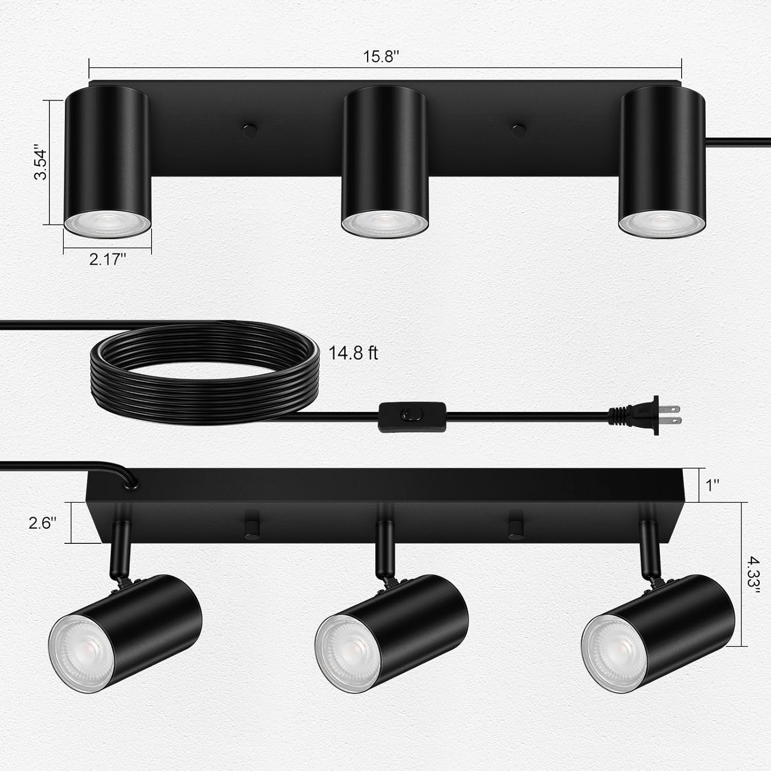 AUQUEE 3 Light Track Lighting Kit with Rocker Switch