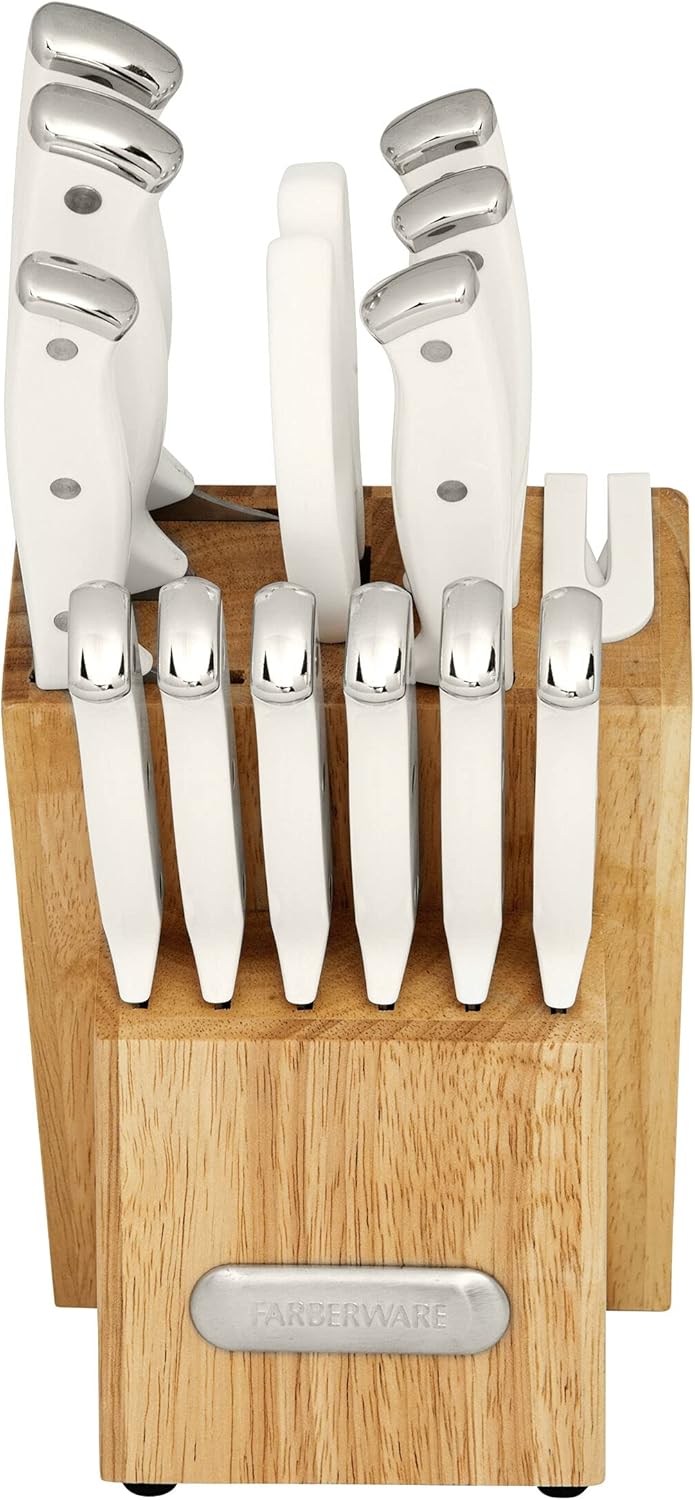 Farberware Edgekeeper Knife Block Set with Sharpener 14-Piece White