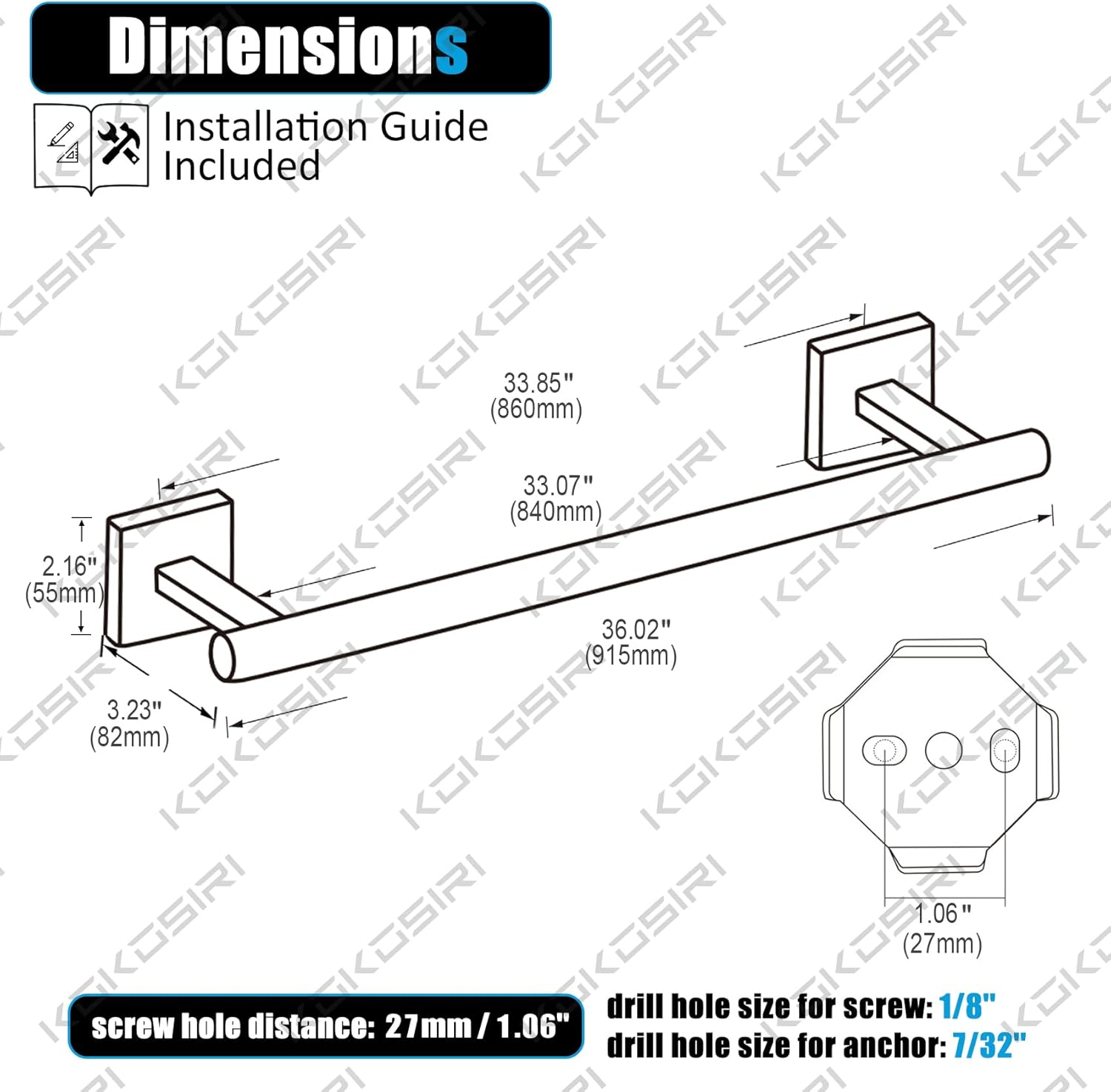 KOKOSIRI 36 Oil Rubbed Bronze Towel Bar