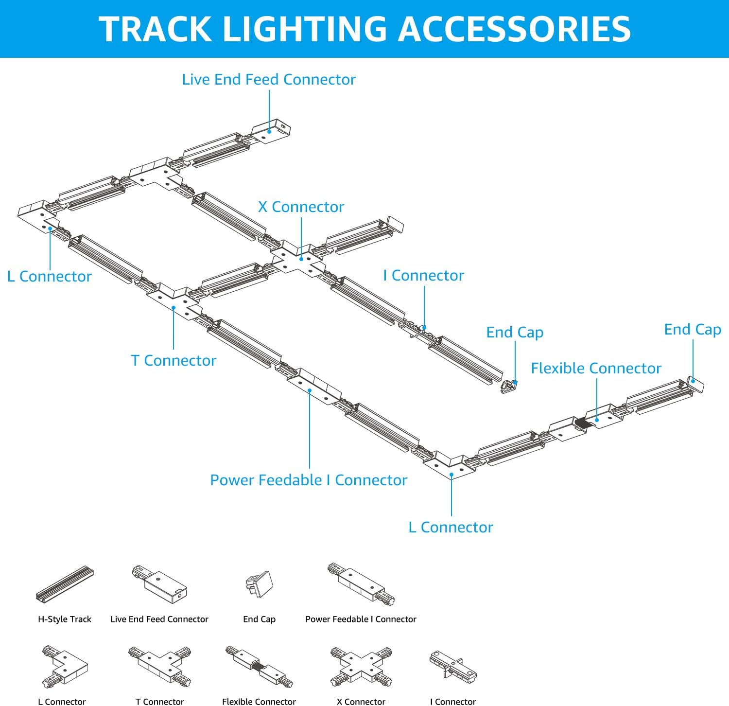 LEONLITE H Track Live End Feed Connector 3-Wire-1 Circuit Black