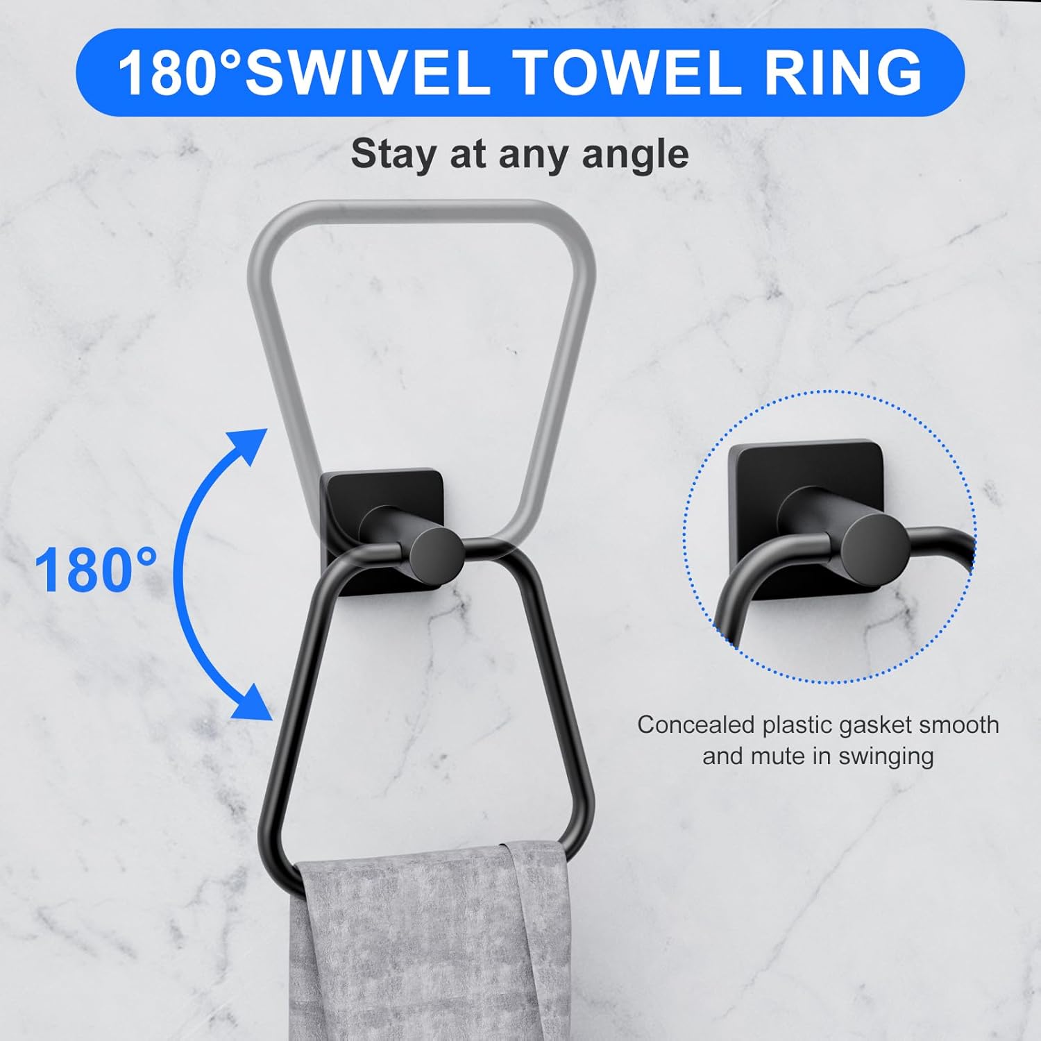 DUKWIN Matte Black Stainless Steel Towel Ring