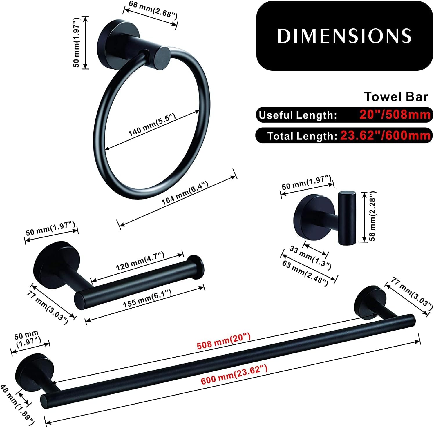 4-Piece Matte Black Bathroom Hardware Set