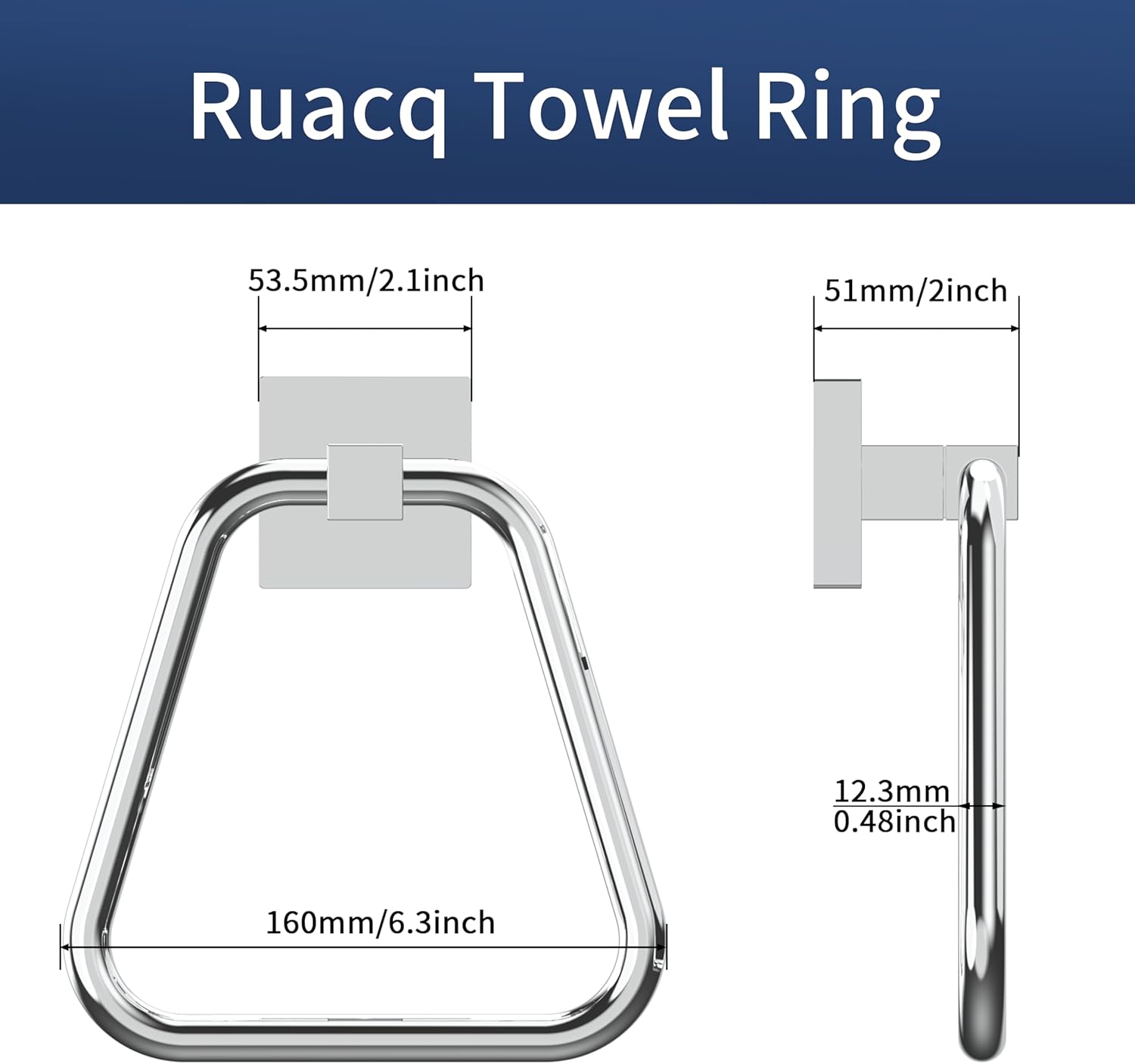 RUACQ Chrome Stainless Steel Towel Ring with Square Base
