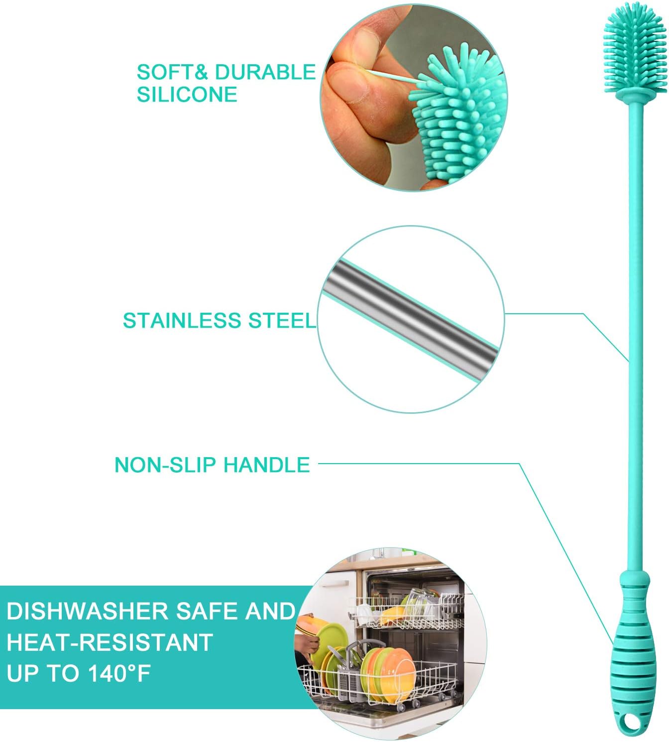 YRDGRG Silicone Bottle Brush Set of 3 for Narrow Bottles
