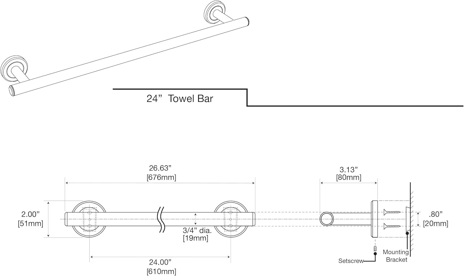 Gatco 4230 Latitude II Towel Bar 24 Brushed Brass 1
