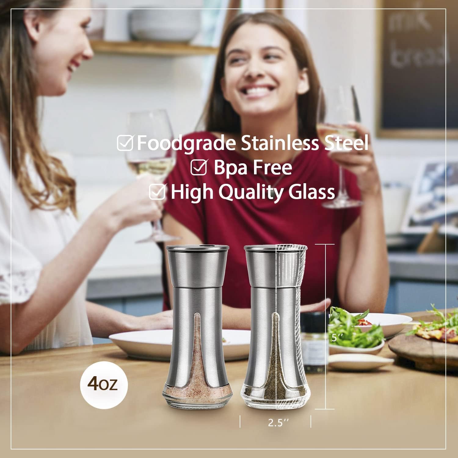 Aelga Salt Pepper Shakers - Adjustable Pour Holes