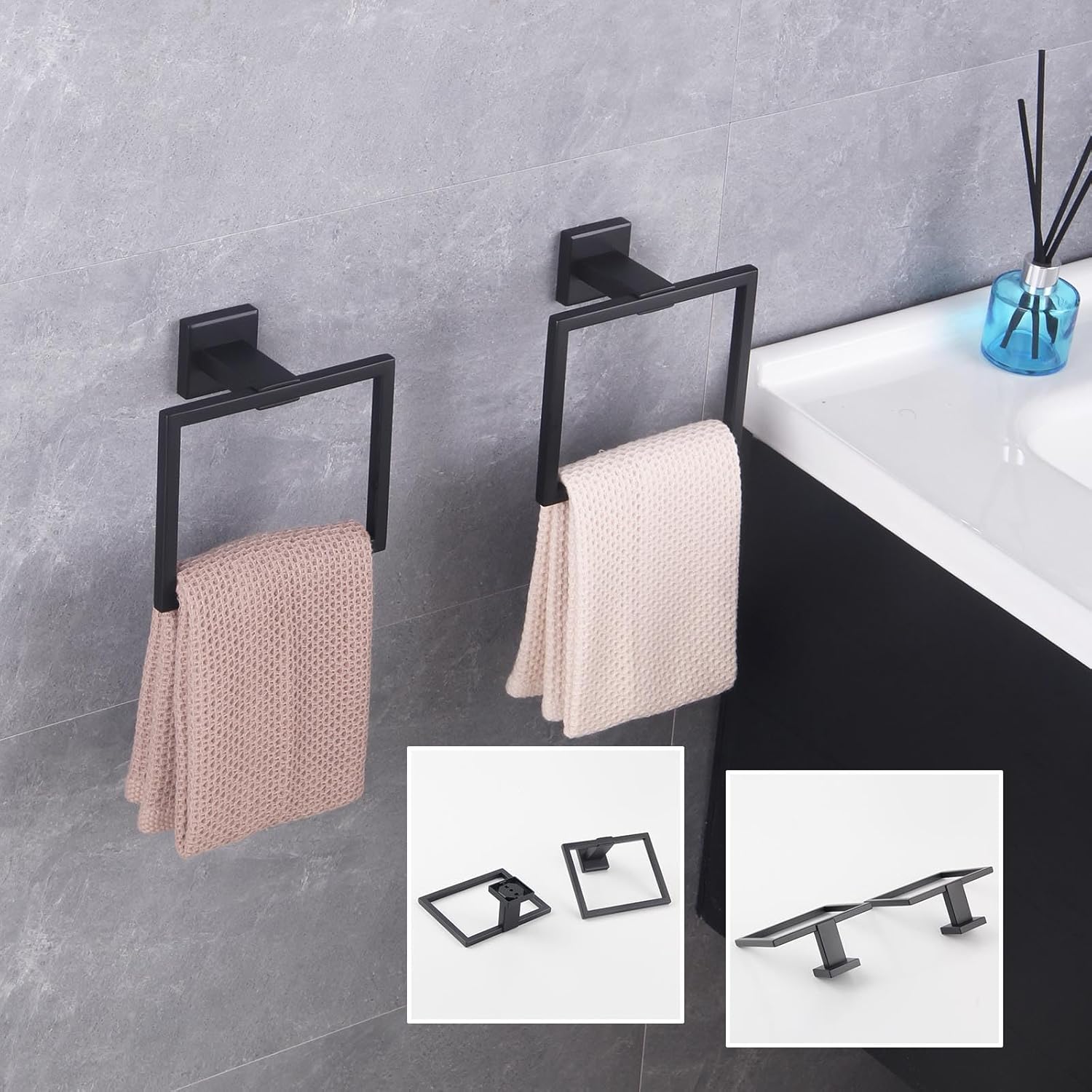 GERZWY Matte Black Towel Ring Wall Mounted