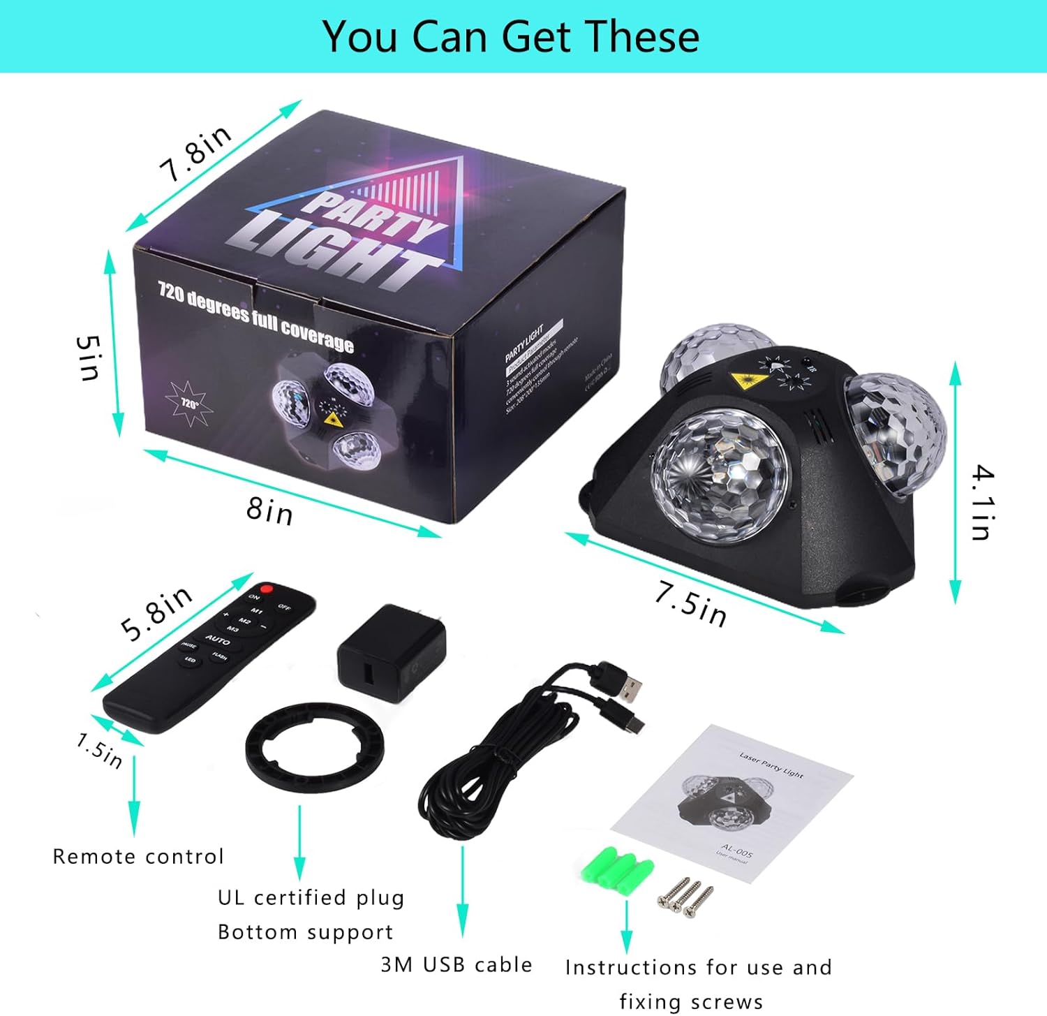4 in 1 Disco Ball DJ Party Lights with RGB Pattern Strobe