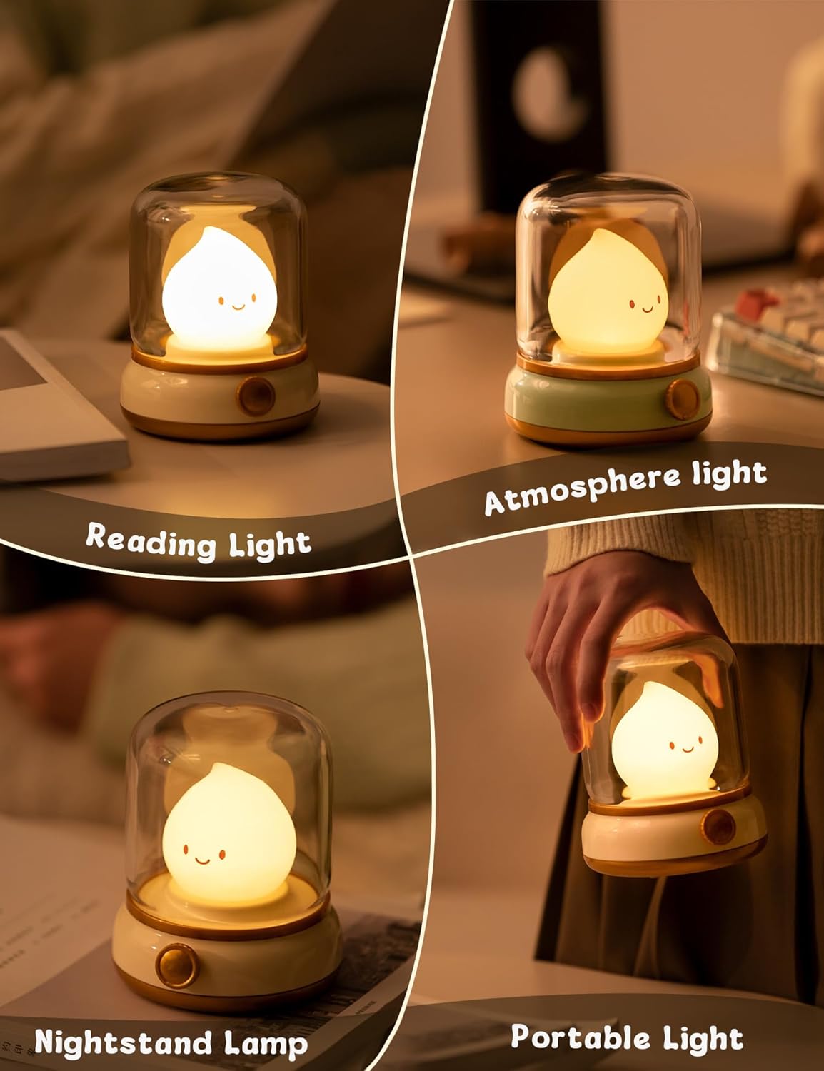 WANIDEA Cute Chibi Flame Lamp Retro Night Light Rechargeable Decor