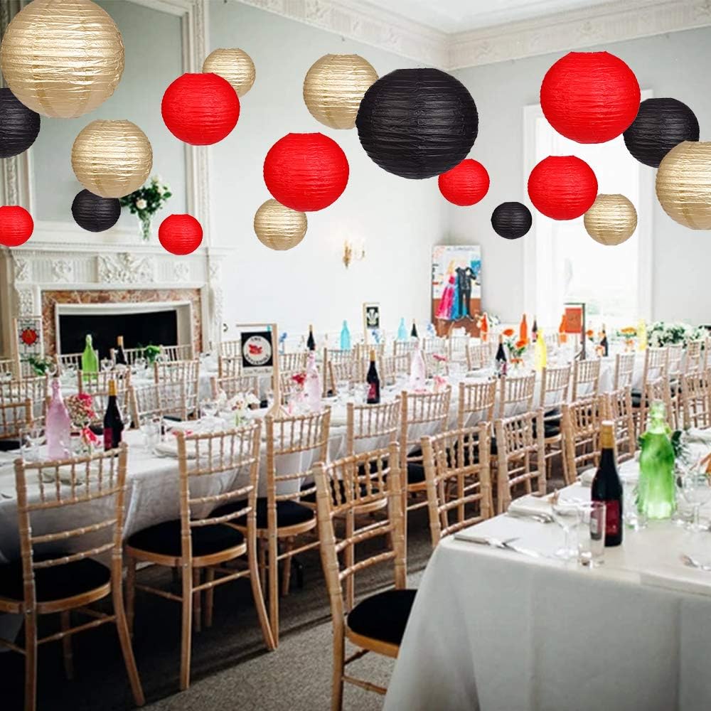 Zilue 15pcs Black Gold Red Paper Lanterns Set