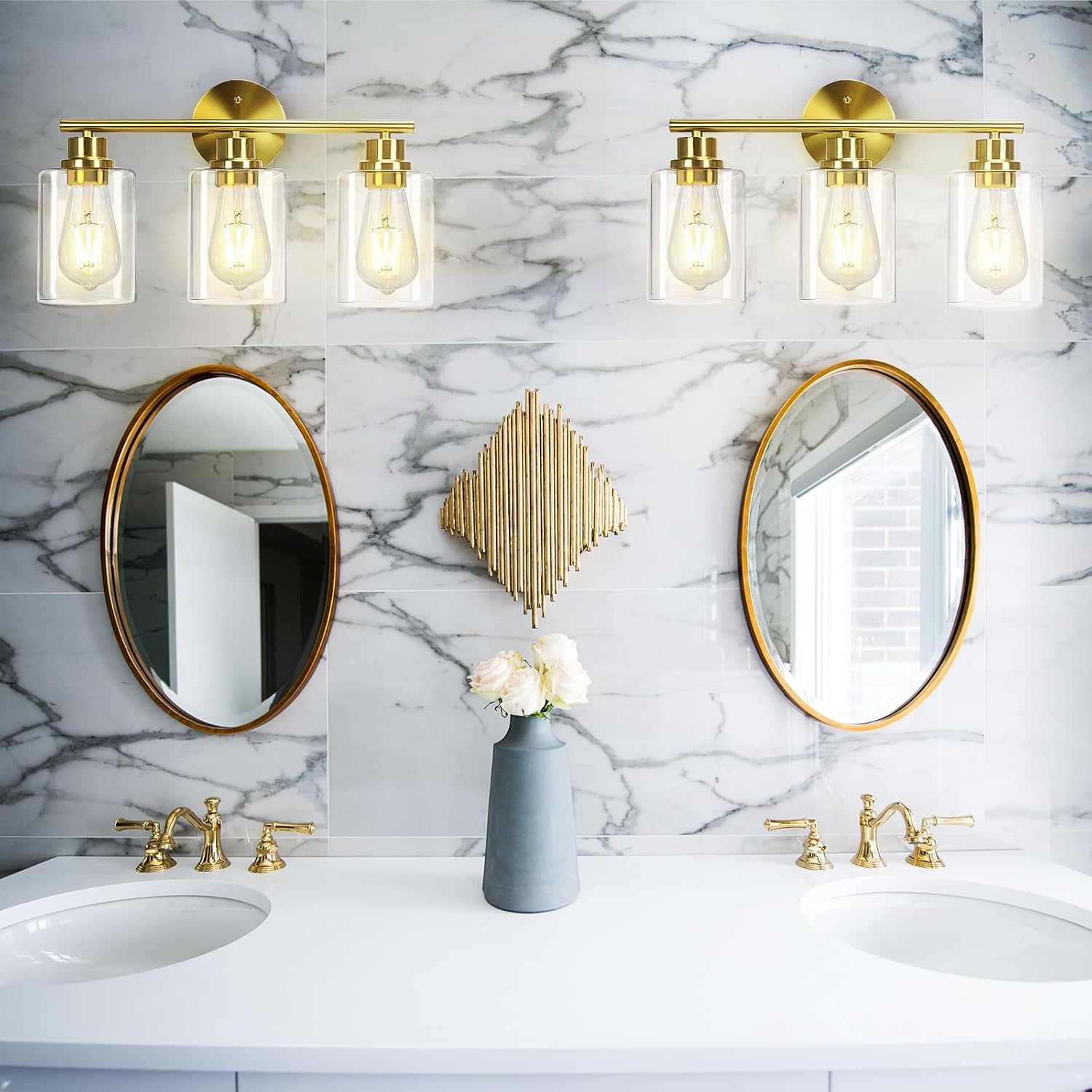 CRIRY 3-Light Brushed Gold Vanity Light Fixtures Over Mirror