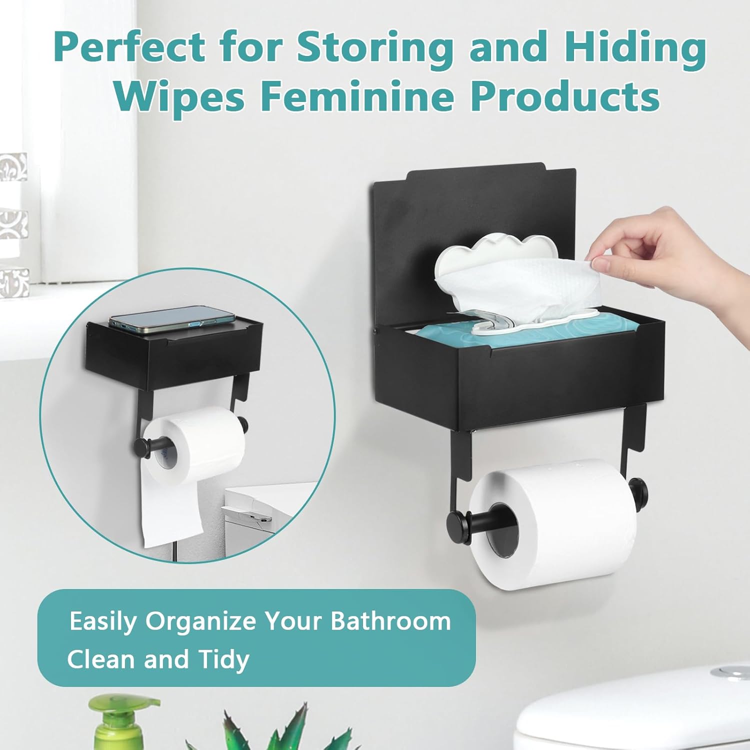 NATUREKIT Stainless Steel Toilet Paper Holder with Storage