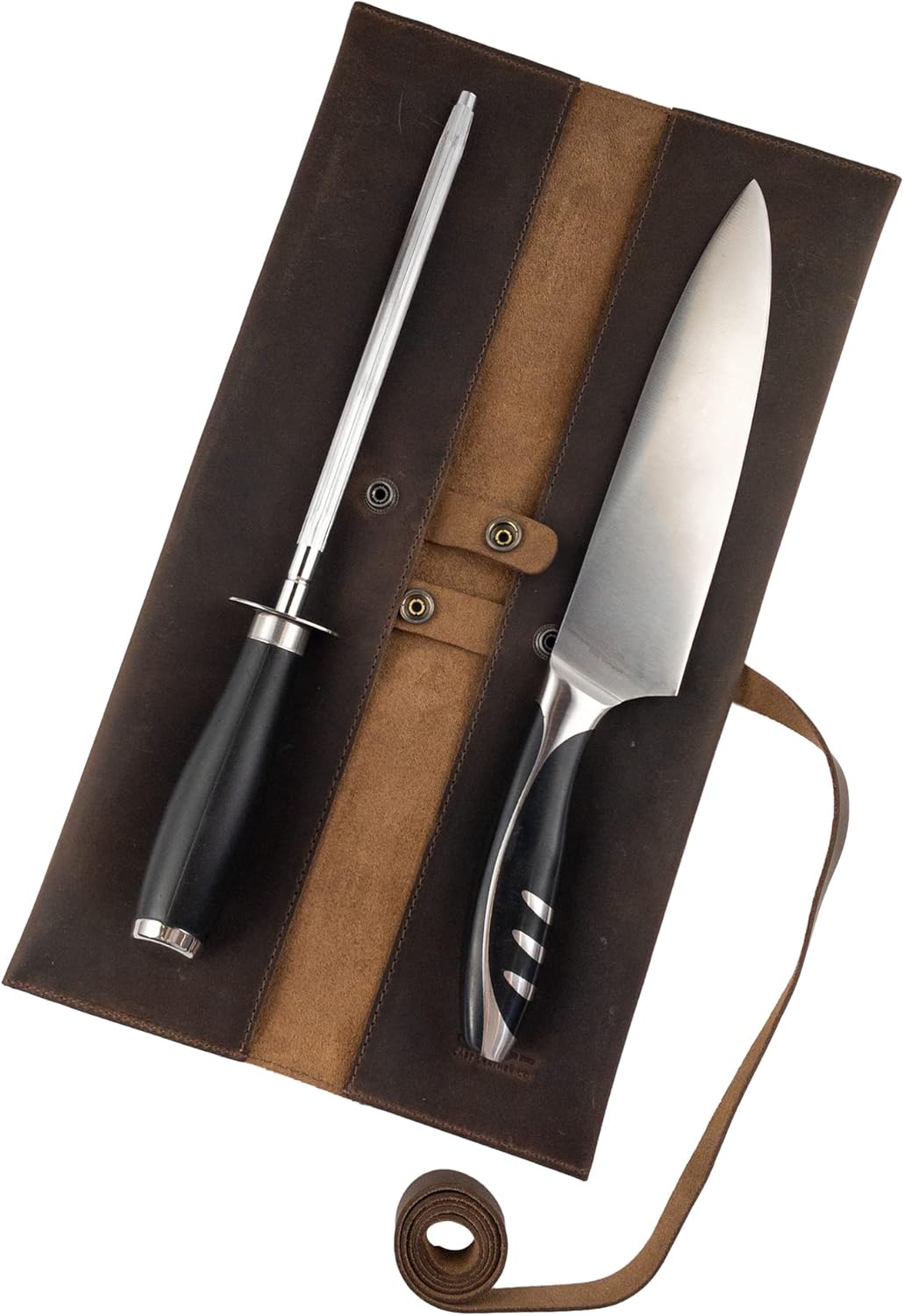 Double Knife Roll for Chefs Bourbon Brown Handmade 1