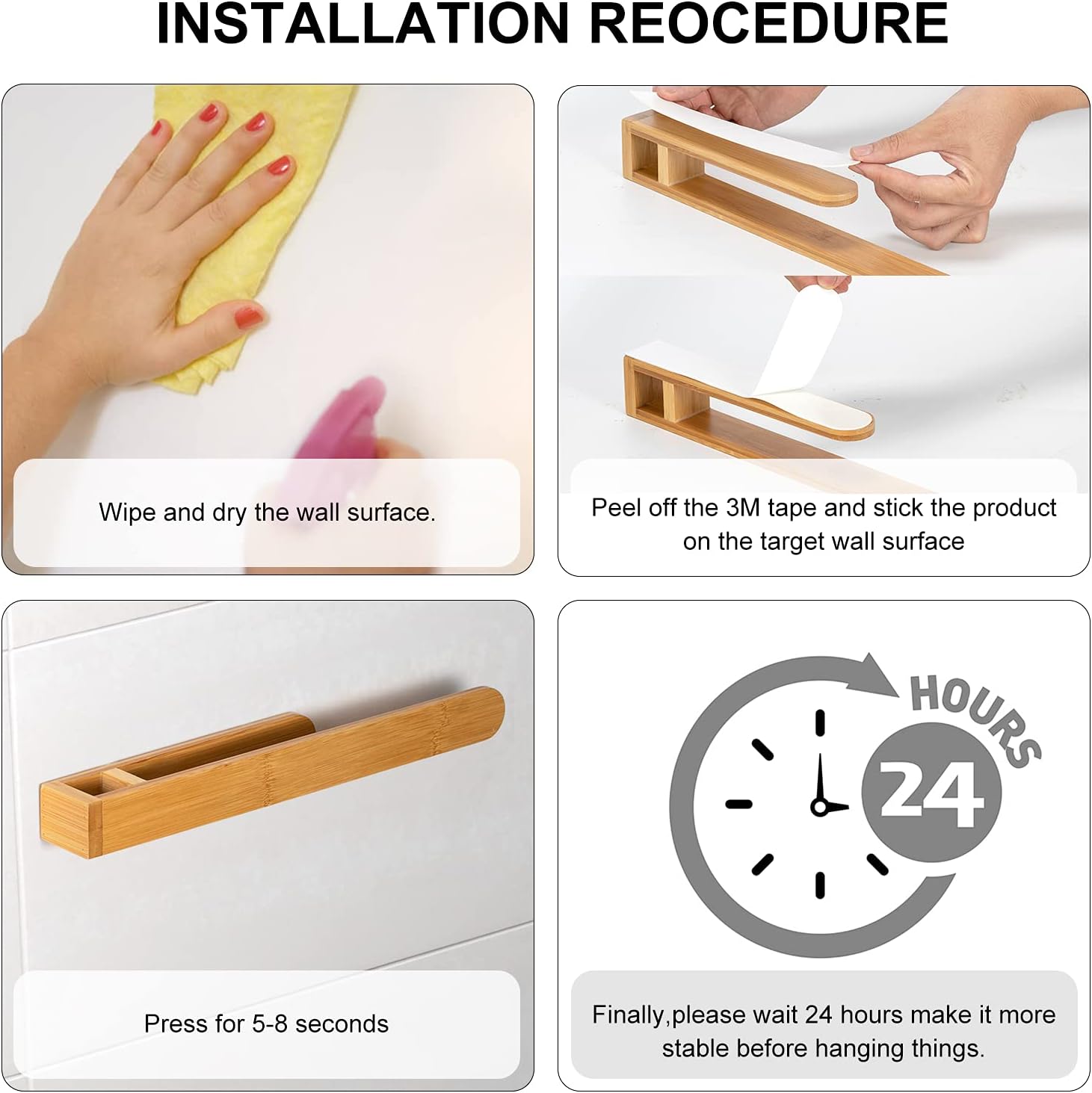 Self Adhesive Bamboo Towel Holder No Drilling