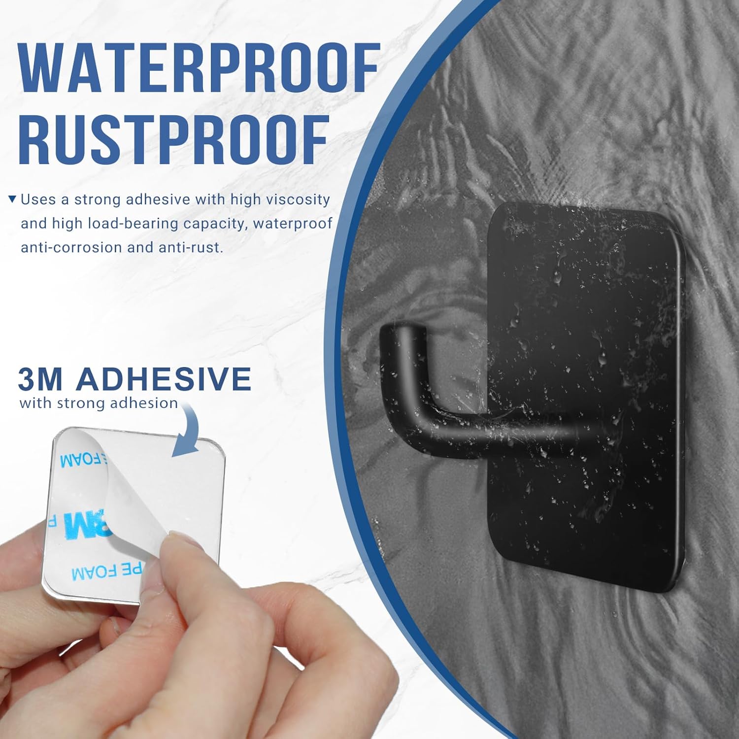 LACHILL 4-Piece Waterproof Adhesive Hooks Black