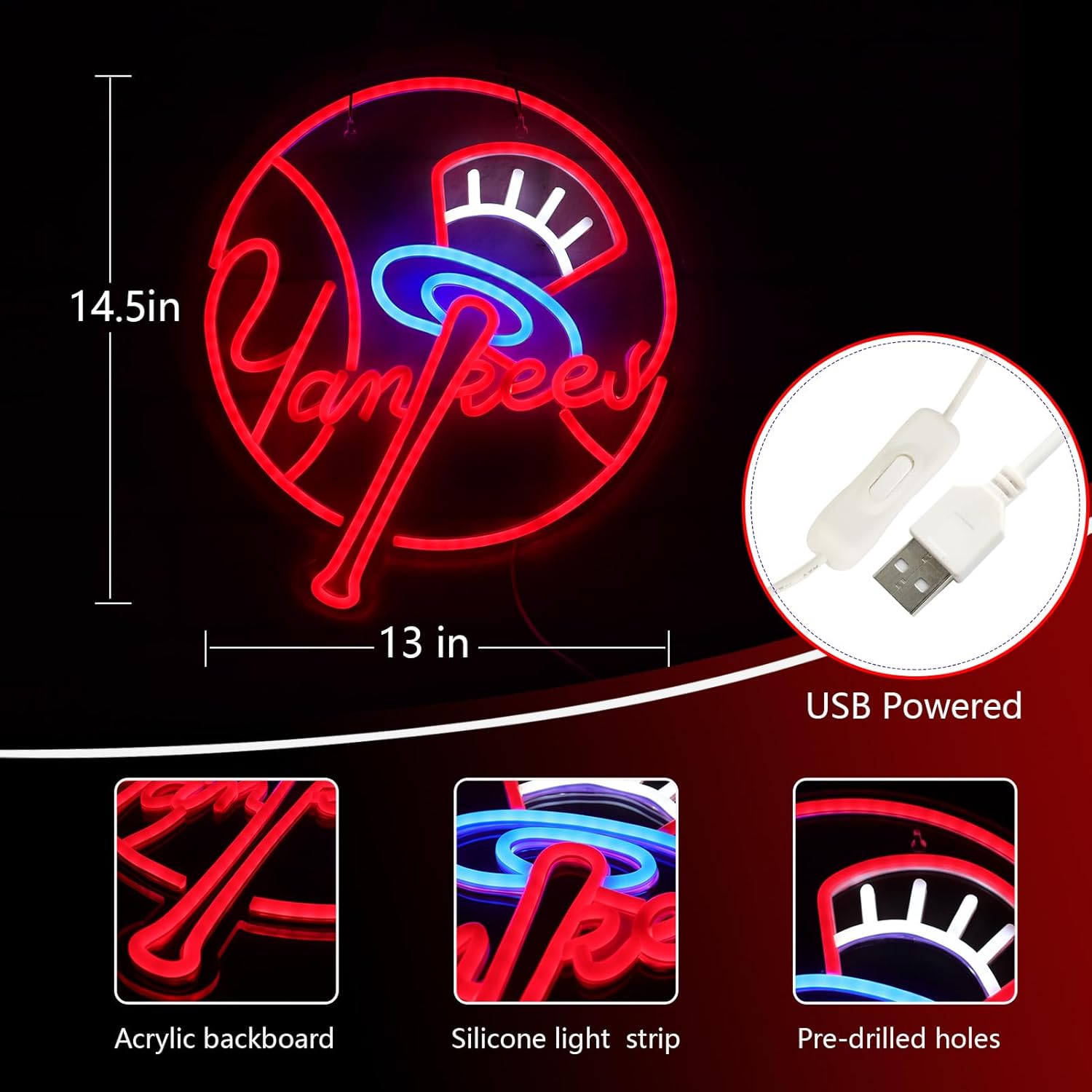 AHlove Yankees Neon Signs Wall Decor 13x145inches