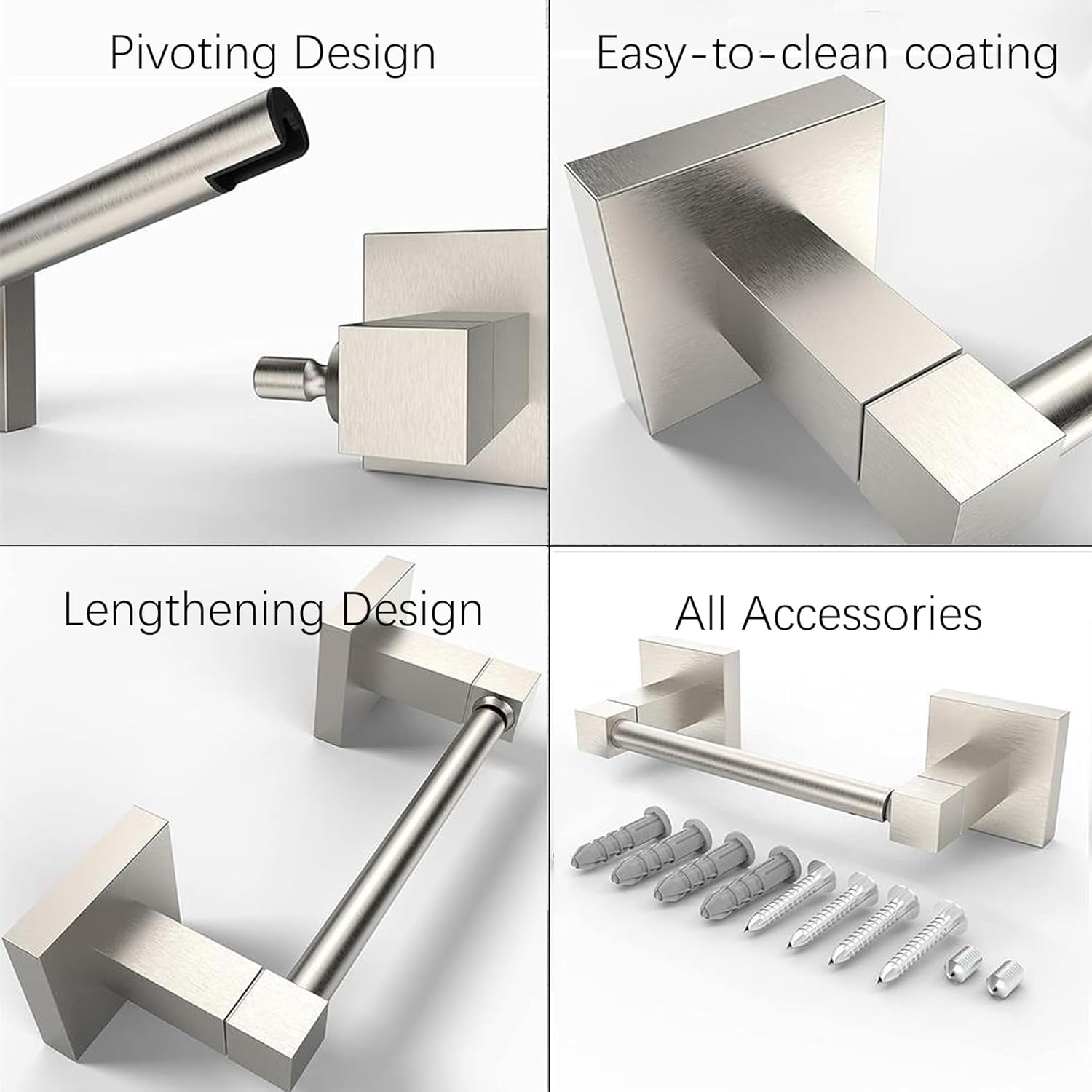 Stainless Steel Double Post Toilet Paper Holder Brushed Silver Adjustable