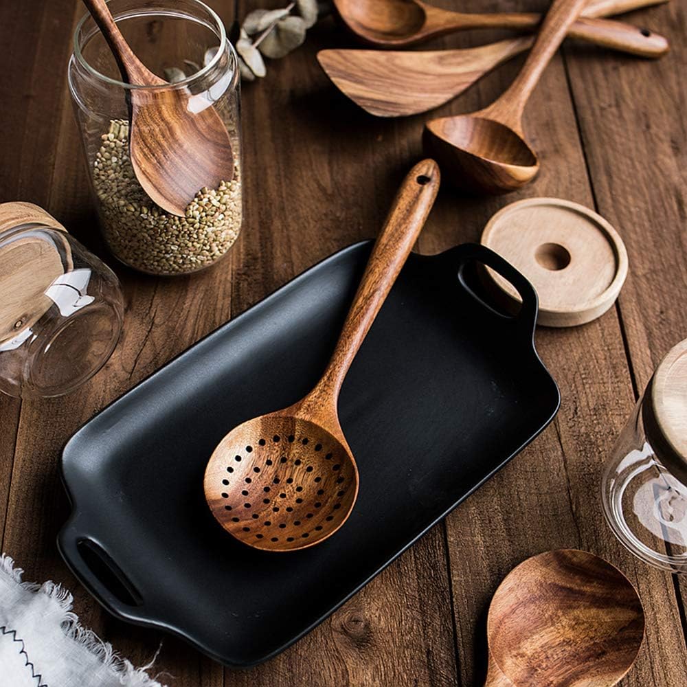 GQZ Teak Skimmer with Long Handle for Rice Dipping