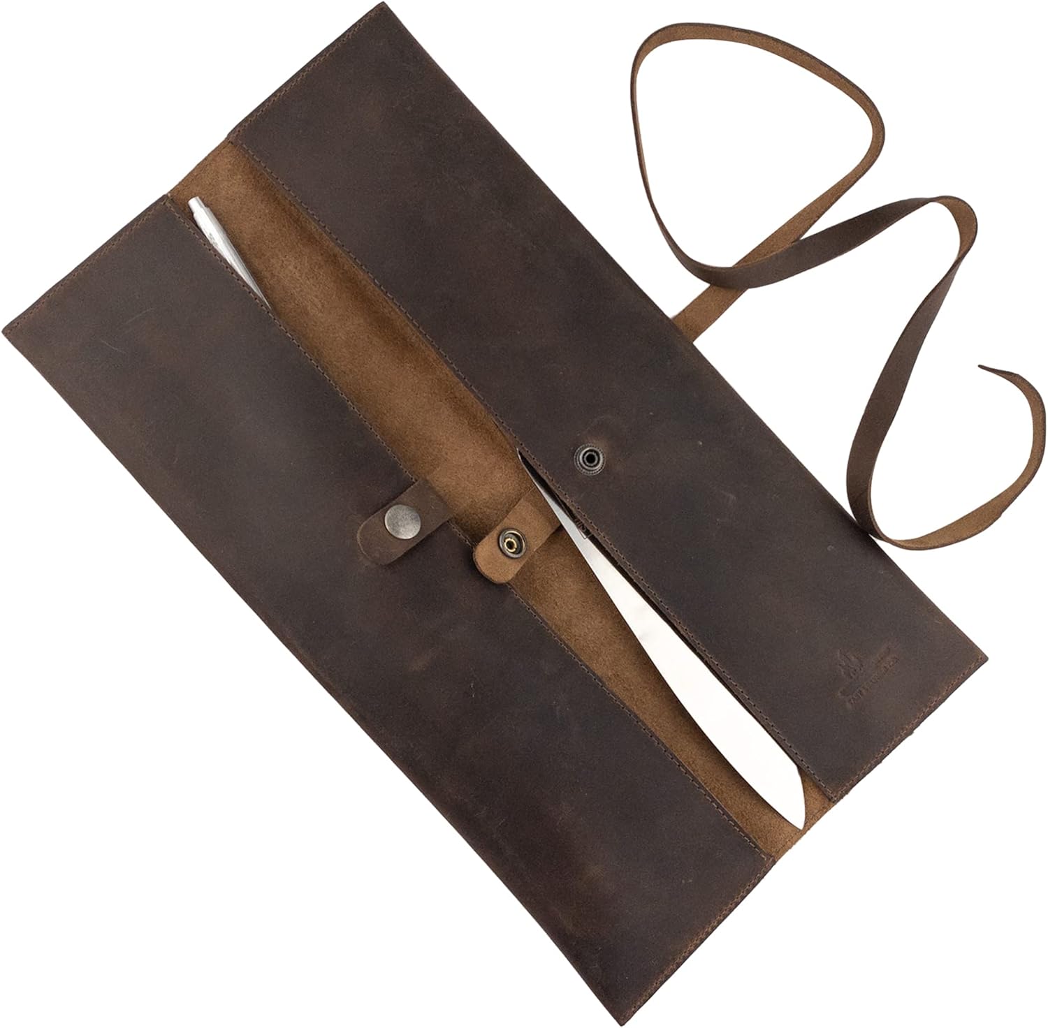 Double Knife Roll for Chefs Bourbon Brown Handmade 1
