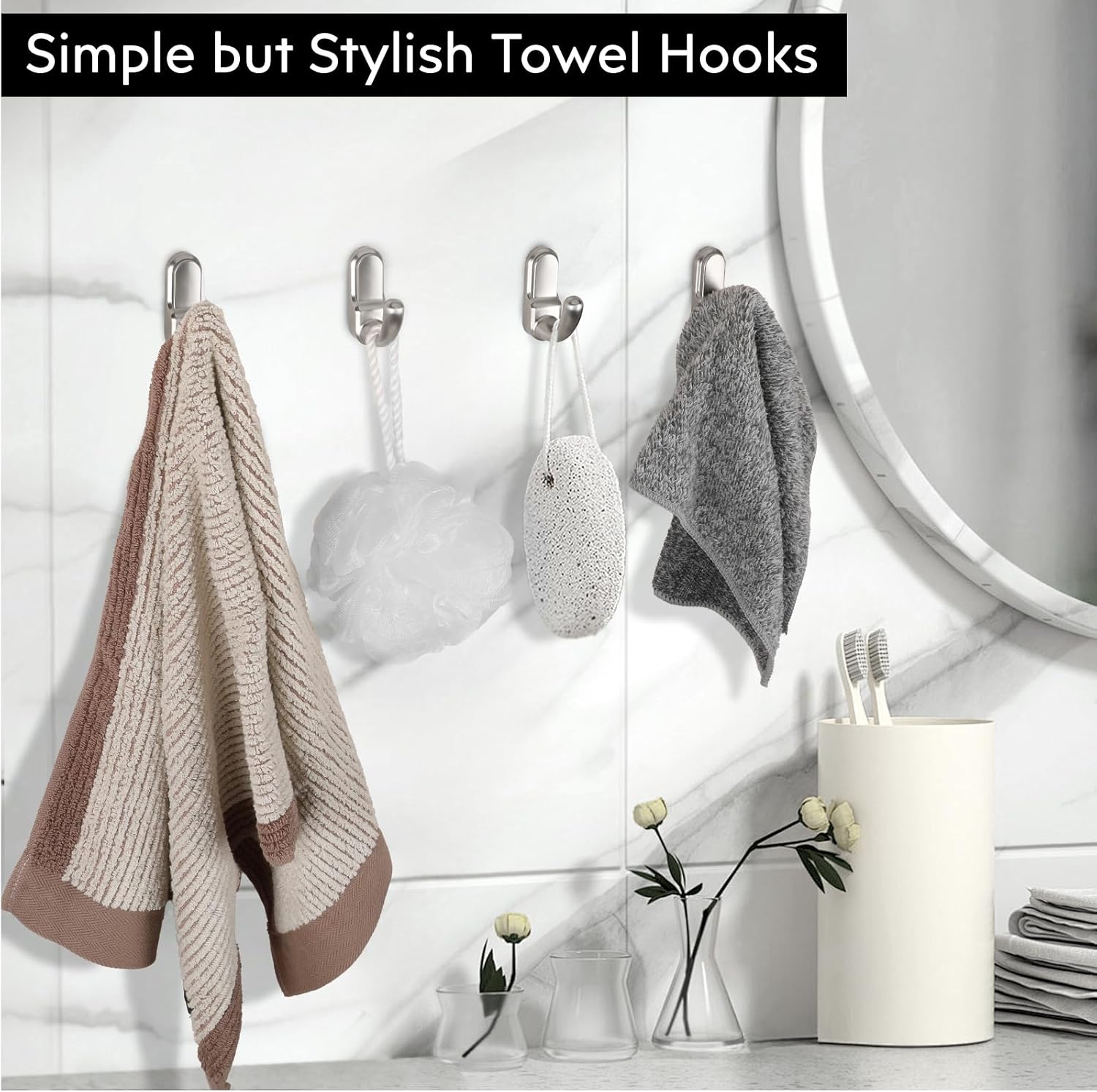 4 Pack Brushed Nickel Wall Mounted Towel Hooks