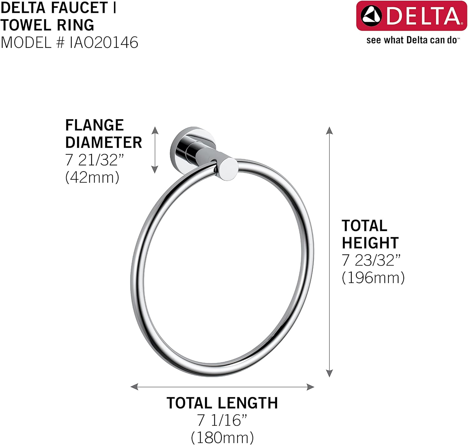 Delta IAO20146 Chrome Towel Ring Modern Design