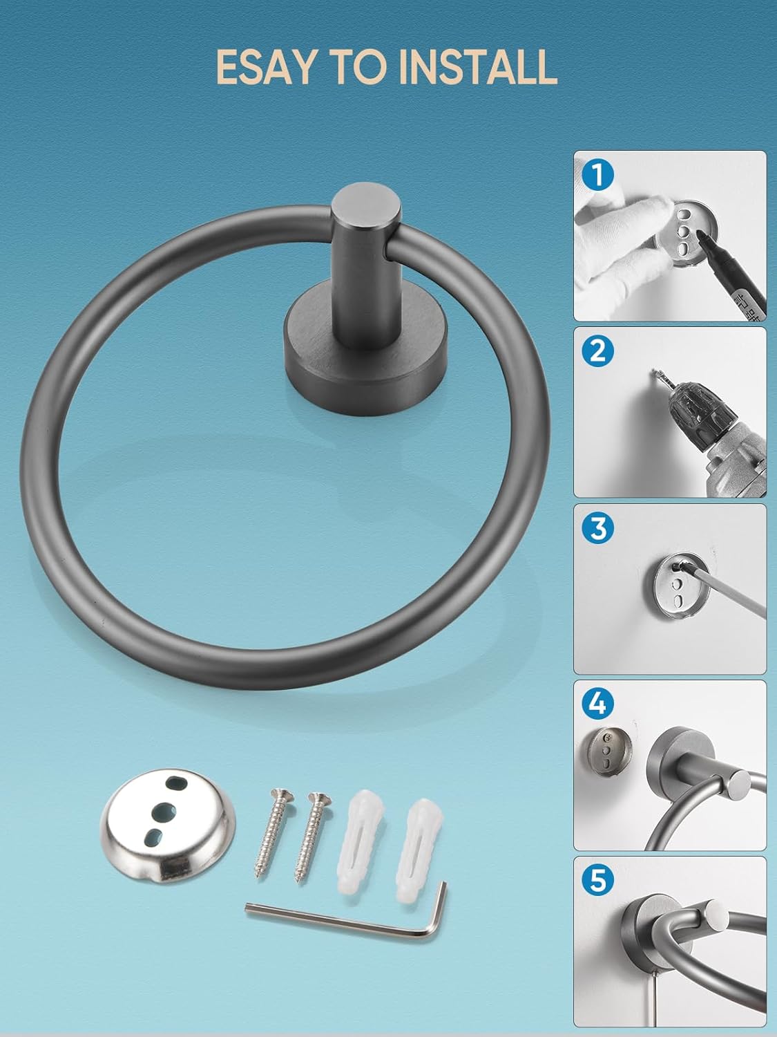 Cobbe Towel Ring - Bathroom Wall Mounted Holder