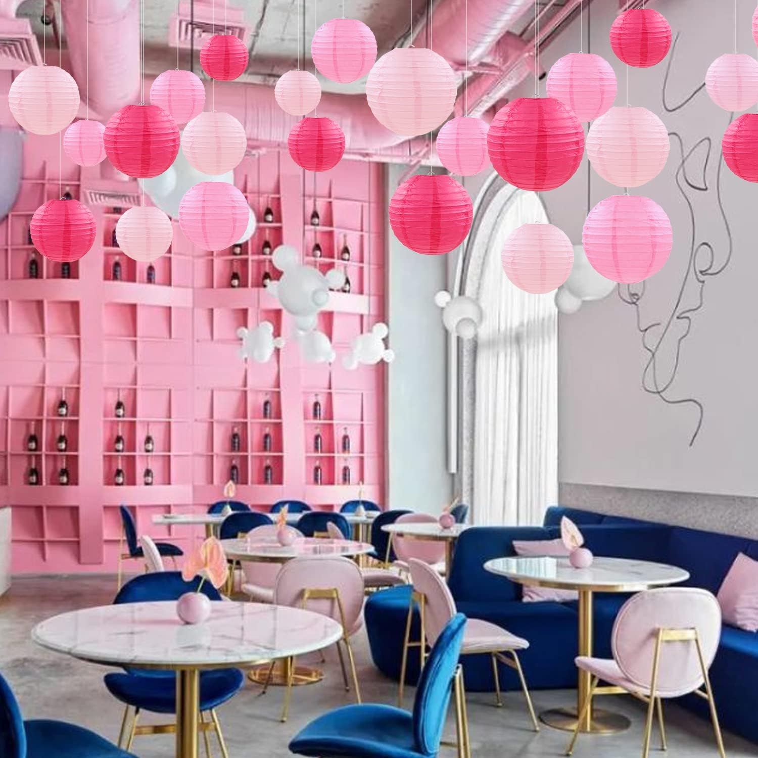 PheiLa 12 Pcs Pink Party Paper Lanterns Romantic Decorations