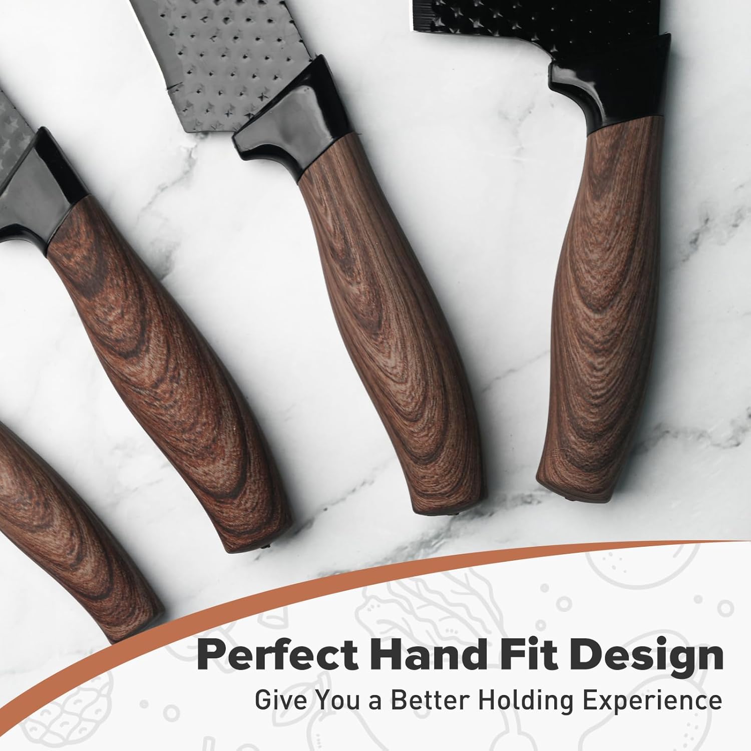 BOBOME 6 Piece Black Kitchen Knife Set with Block