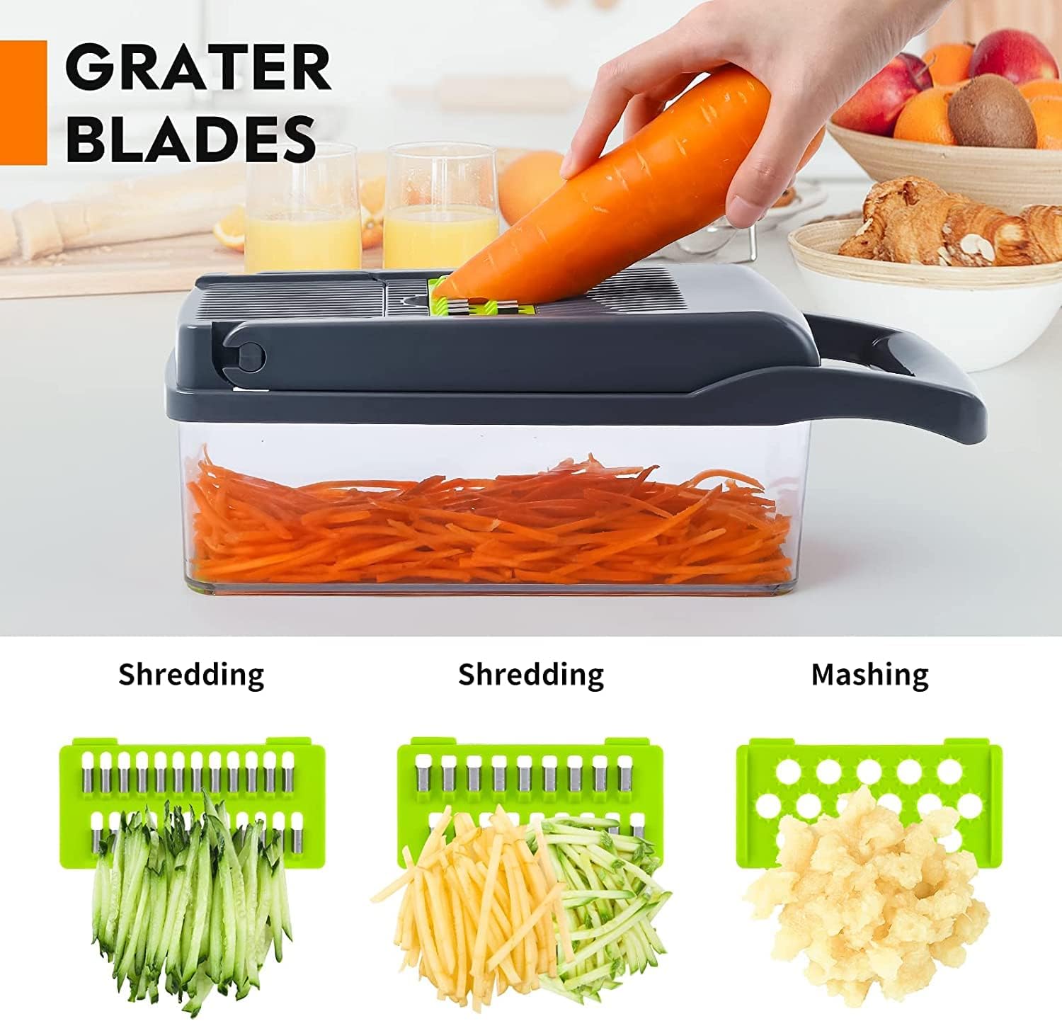 12 in 1 Vegetable Chopper with Stainless Steel Blades and Drain Basket