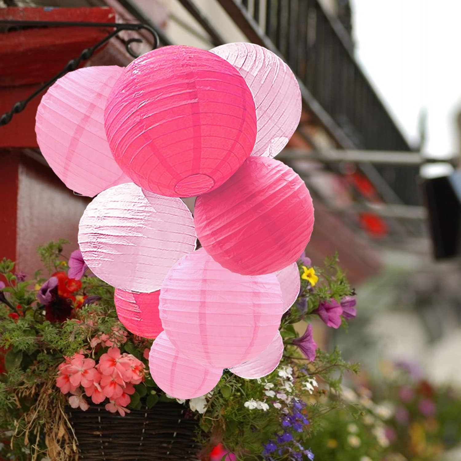 PheiLa 12 Pcs Pink Party Paper Lanterns Romantic Decorations