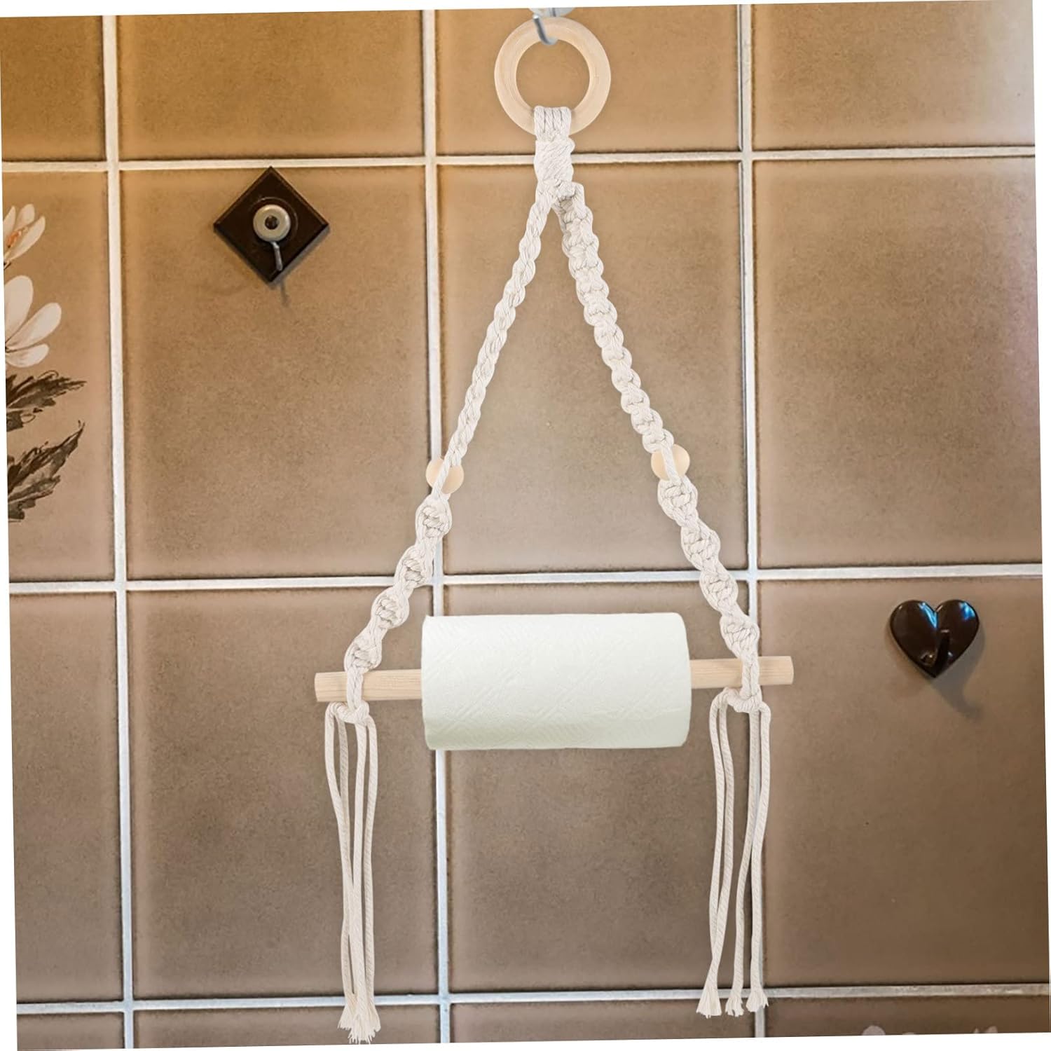 HOUDERCO Nautical Style Macrame Toilet Paper Holder