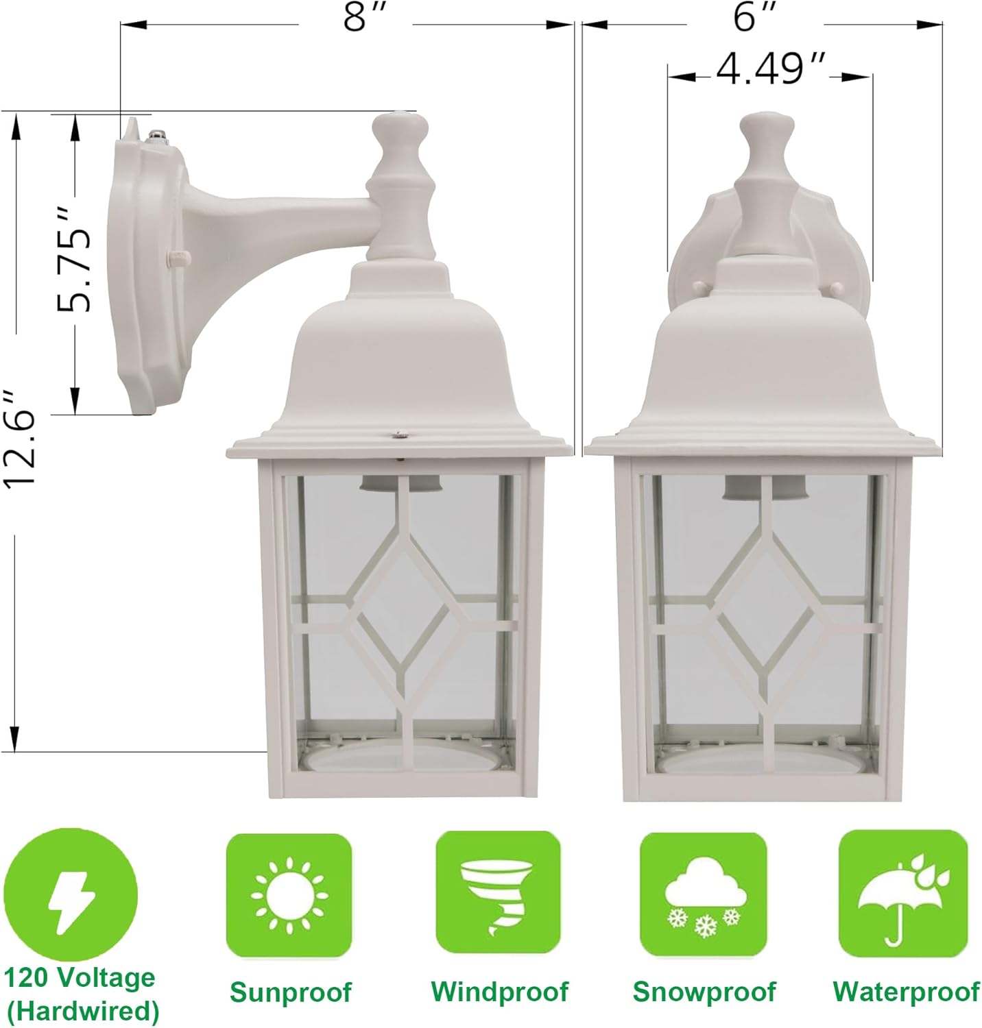 LIT-PaTH Dusk to Dawn Wall Lantern White Outdoor Light Fixture