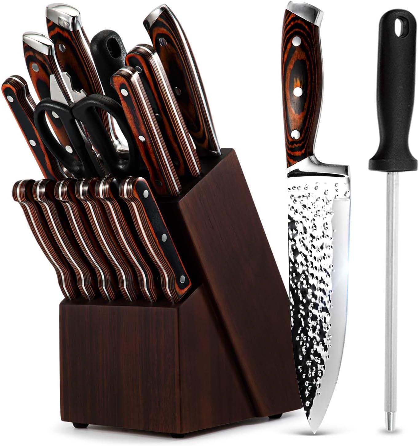 KroWallu 15-Piece Knife Block Set with Sharpener 1
