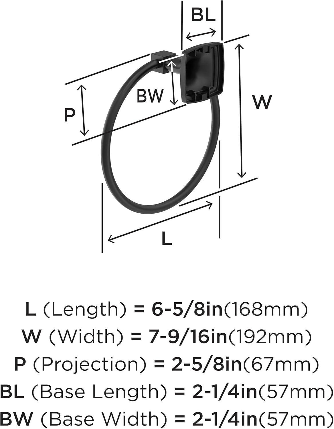 Amerock BH36092MB Matte Black Towel Ring 1