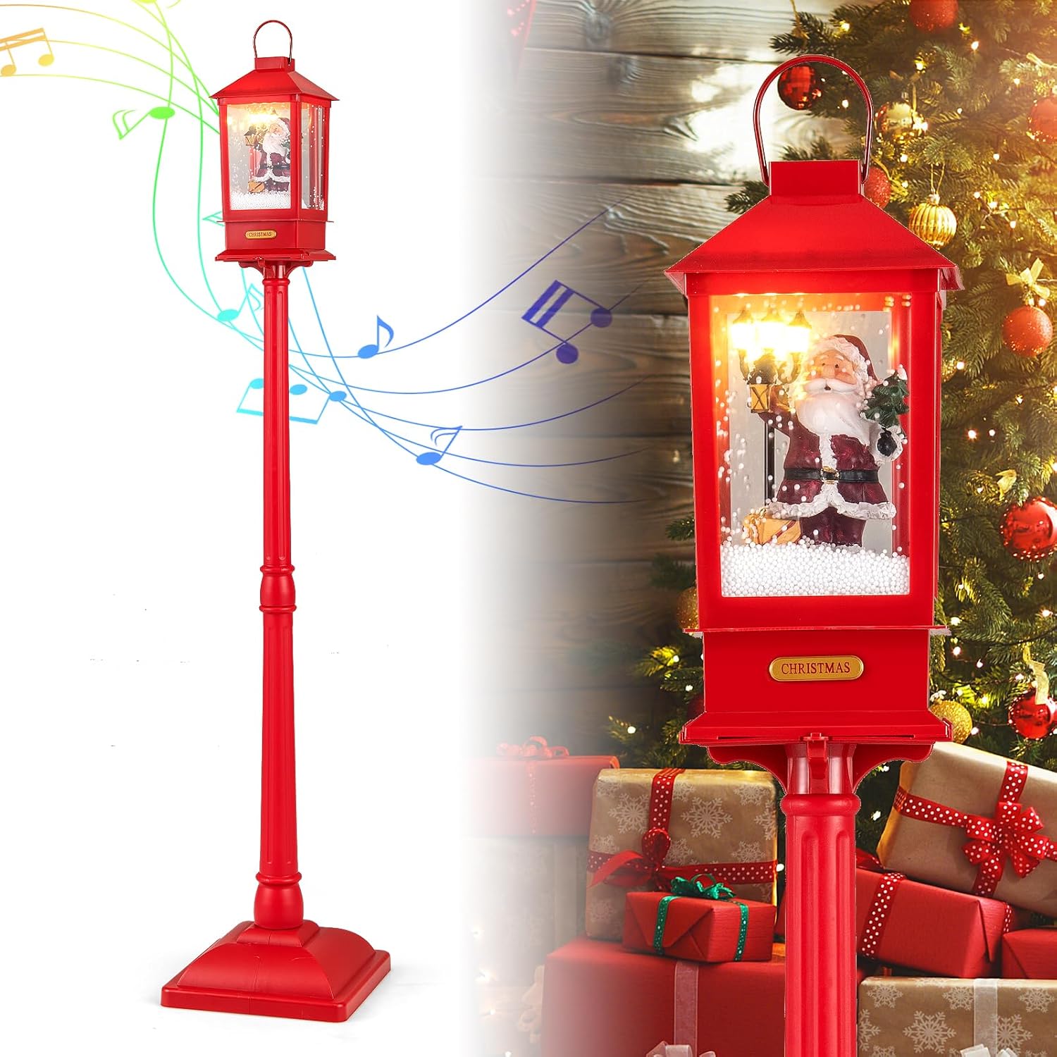 Sound-Activated Christmas Streetlamp with LED Lights and Santa Scene