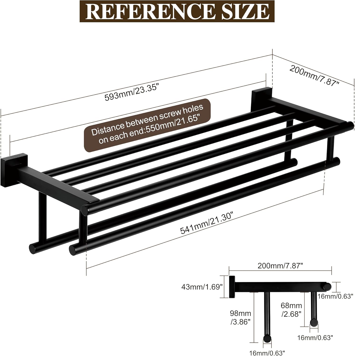 SEIDO Double Towel Bar 24 Inch Matte Black Stainless Steel 1
