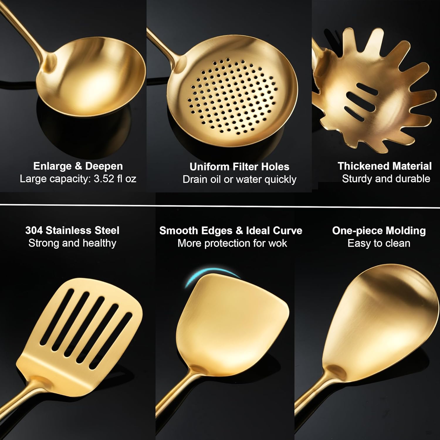 NIITAWH 9 PCS Gold Stainless Steel Cooking Utensils Set