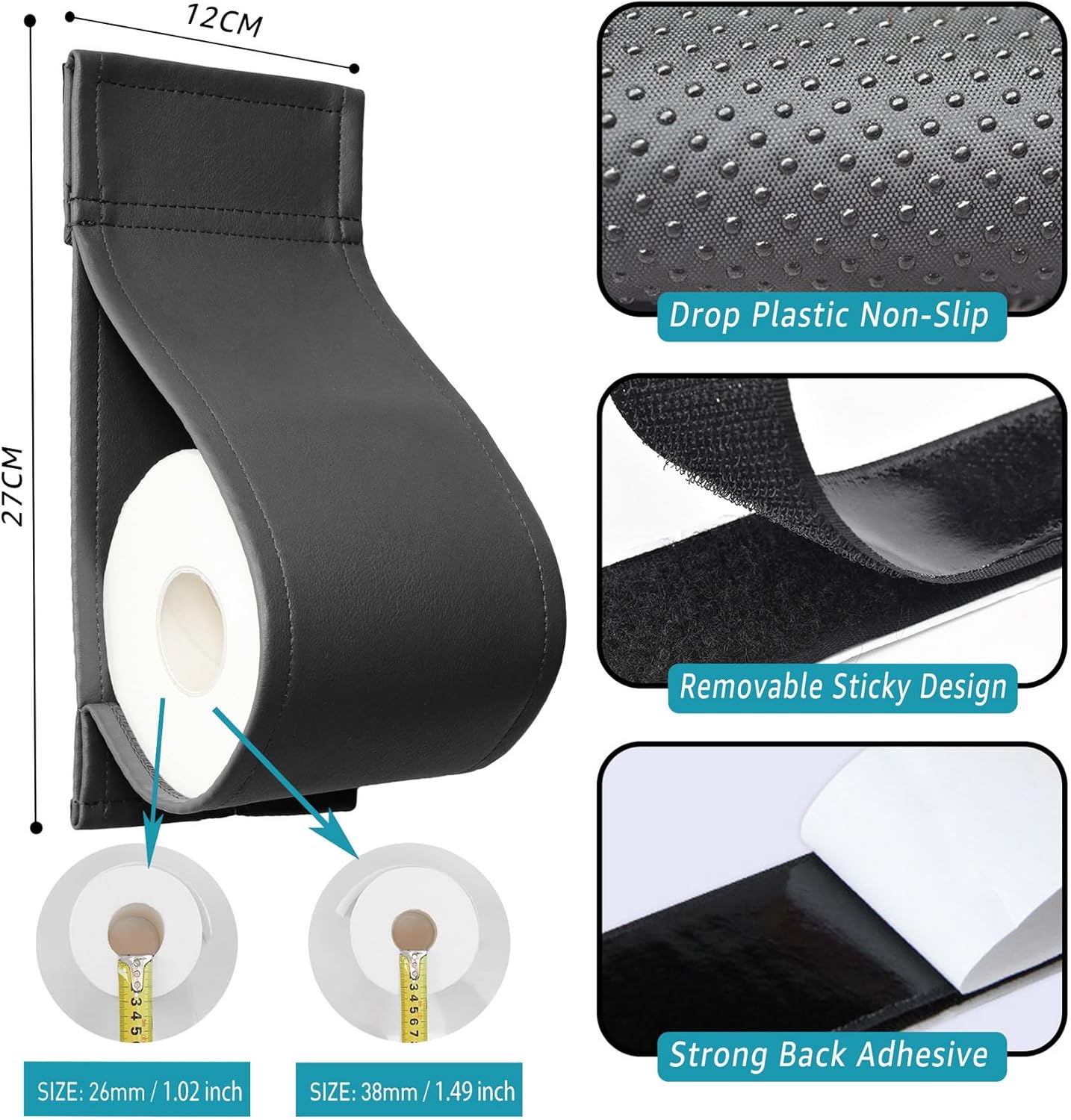 AmazeCov Dark Gray Leather Toilet Paper Holder