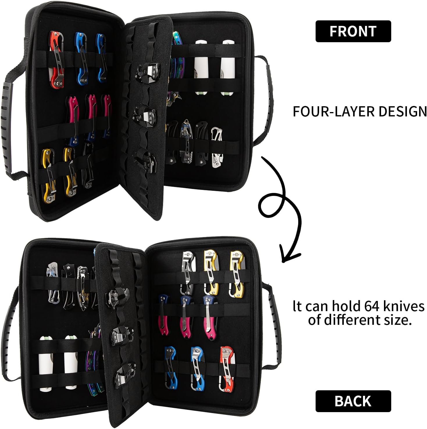 QEES Knife Display Case 62 Slots Black Knife Storage Organizer