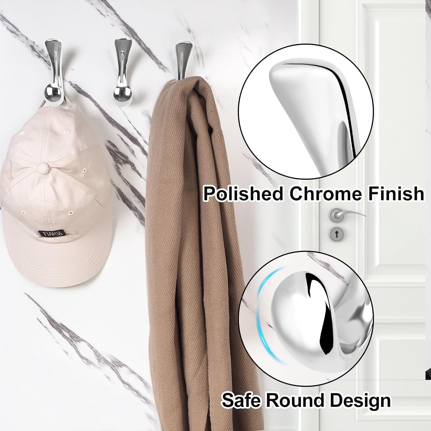 Metaliby 2 Pack Polished Chrome Towel Hooks