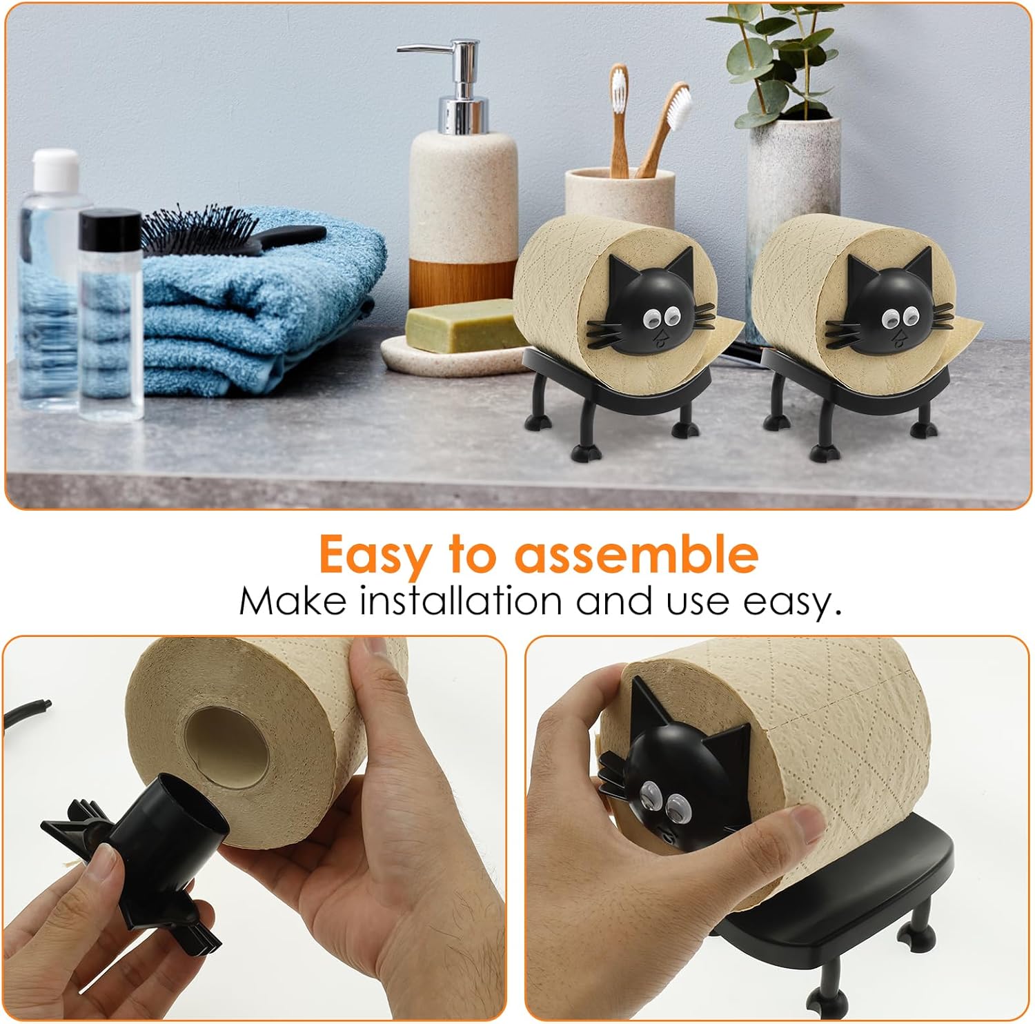 3 Pcs Cat Toilet Paper Holder Unique Design Easy to Assemble