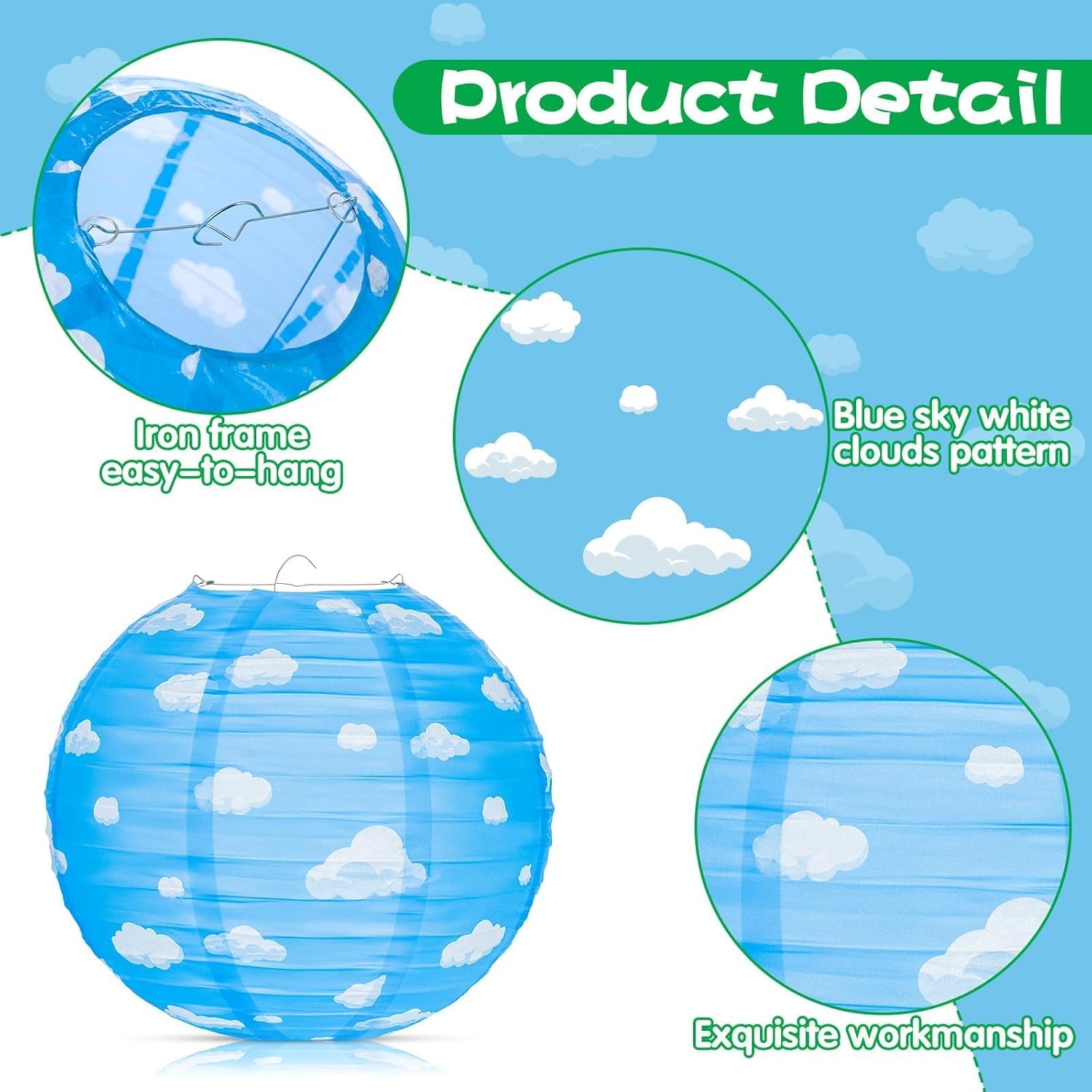 12PCS Blue Sky White Clouds Paper Lanterns Set