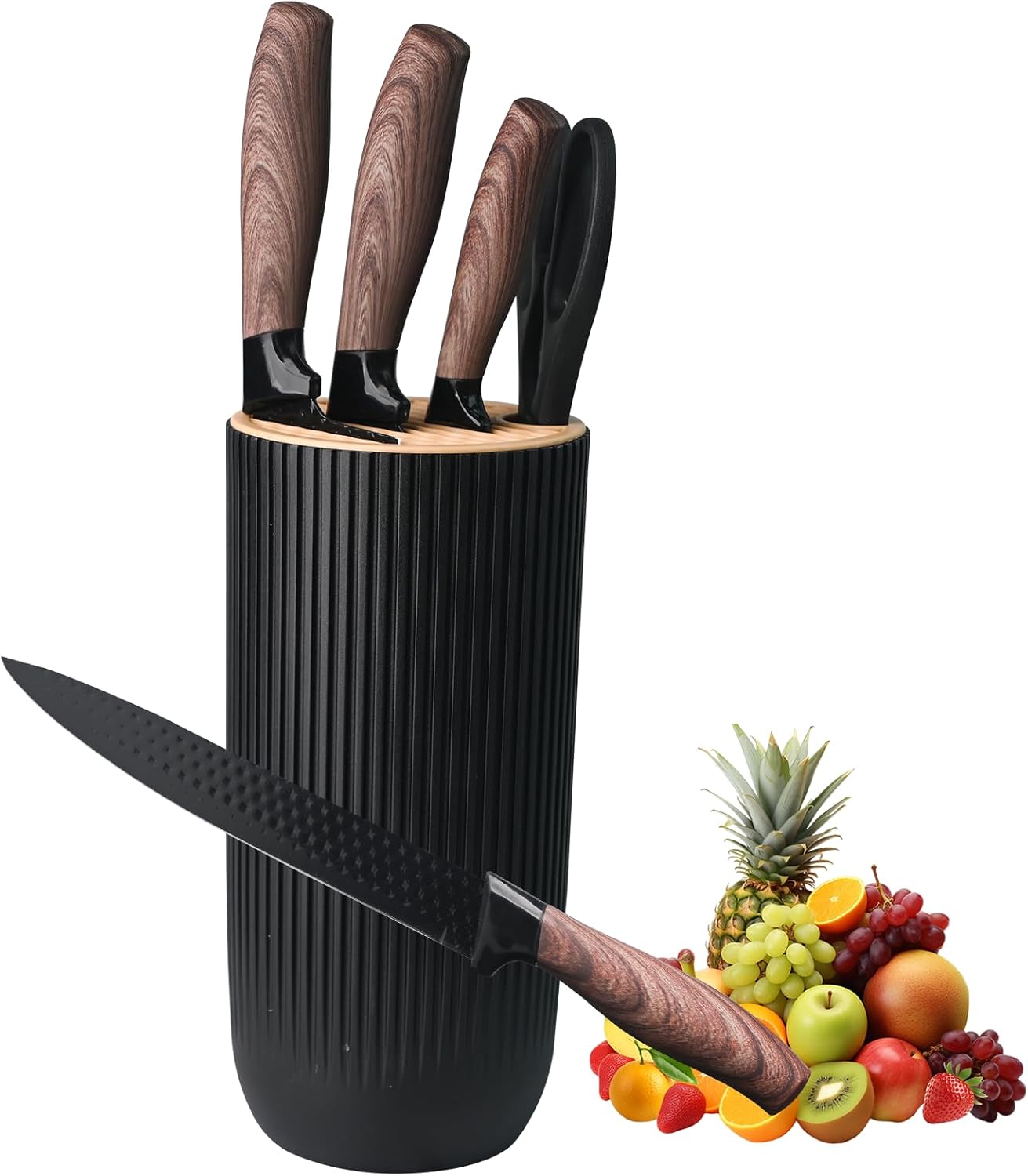 BOBOME 6 Piece Black Kitchen Knife Set with Block