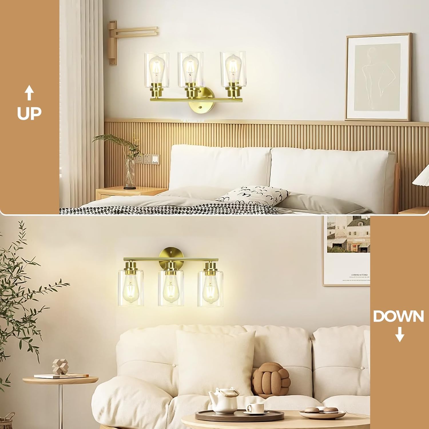 CRIRY 3-Light Brushed Gold Vanity Light Fixtures Over Mirror