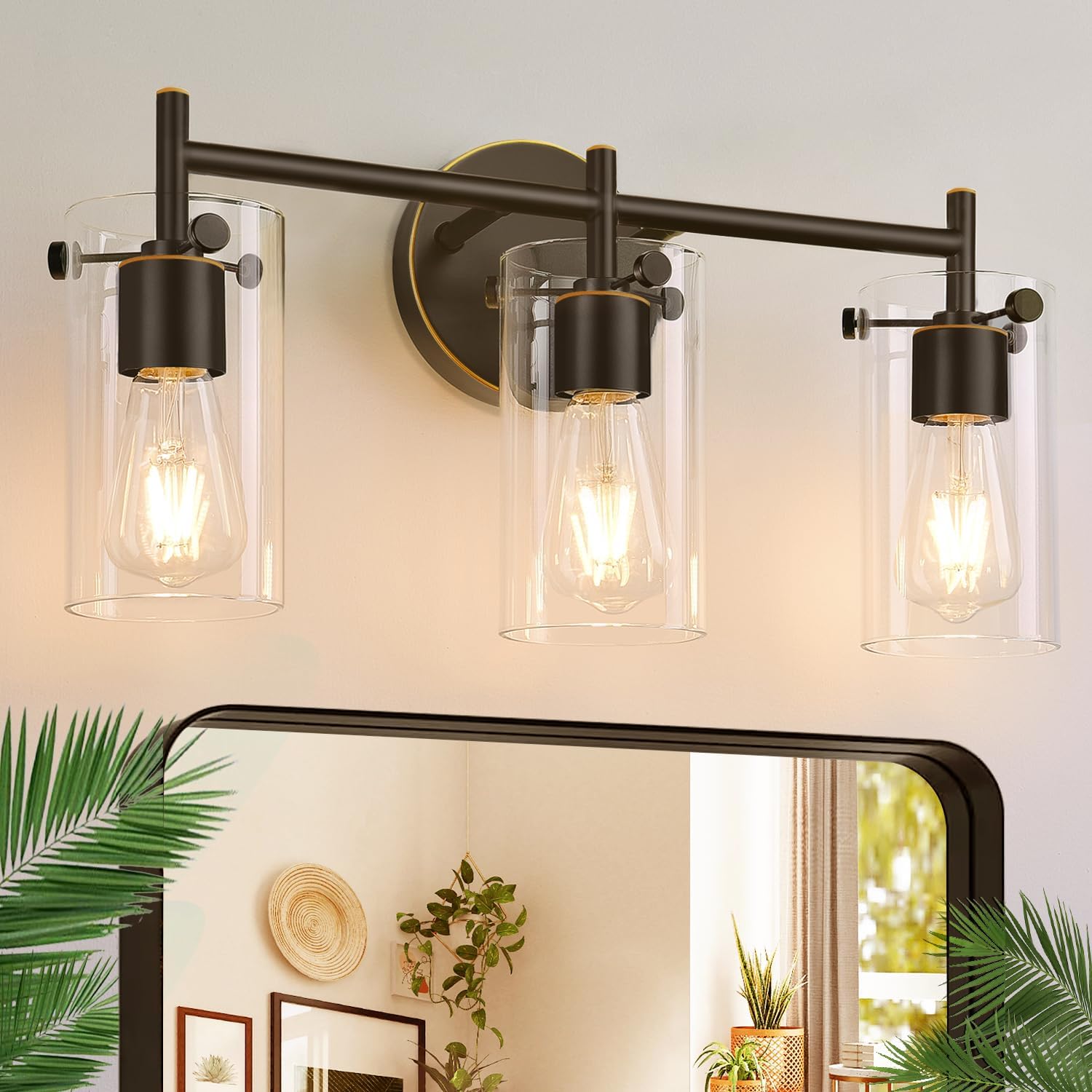 Indoi 3-Light Oil-Rubbed Bronze Wall Sconces with Clear Glass Shades