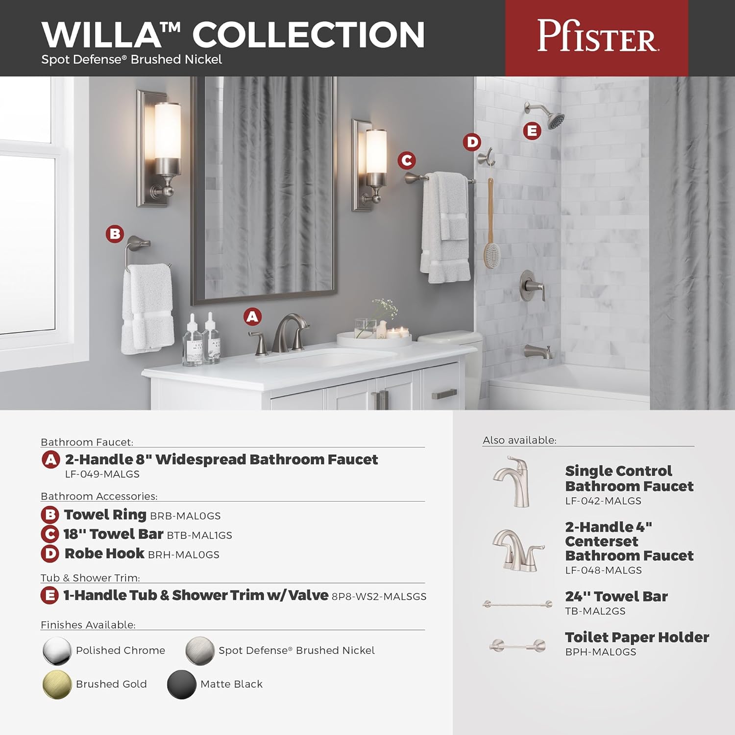 Pfister Willa Towel Hook Brushed Nickel 1