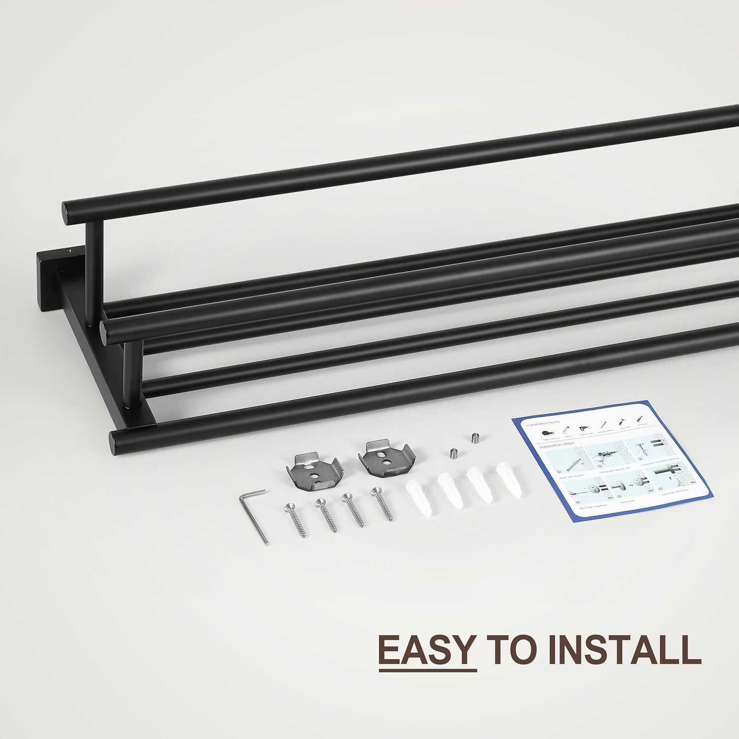 SEIDO Double Towel Bar 24 Inch Matte Black Stainless Steel 1